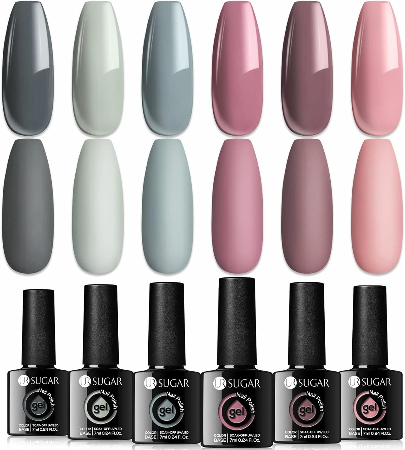 UR SUGAR Autumn and Winter Gel Nail Polish Set, Gray Pink Classic Gel Nail Polish 6 Colours Nail Gel Polish Soak Off Gel Nail Varnish Kit DIY Manicure Christmas Gifts for Women