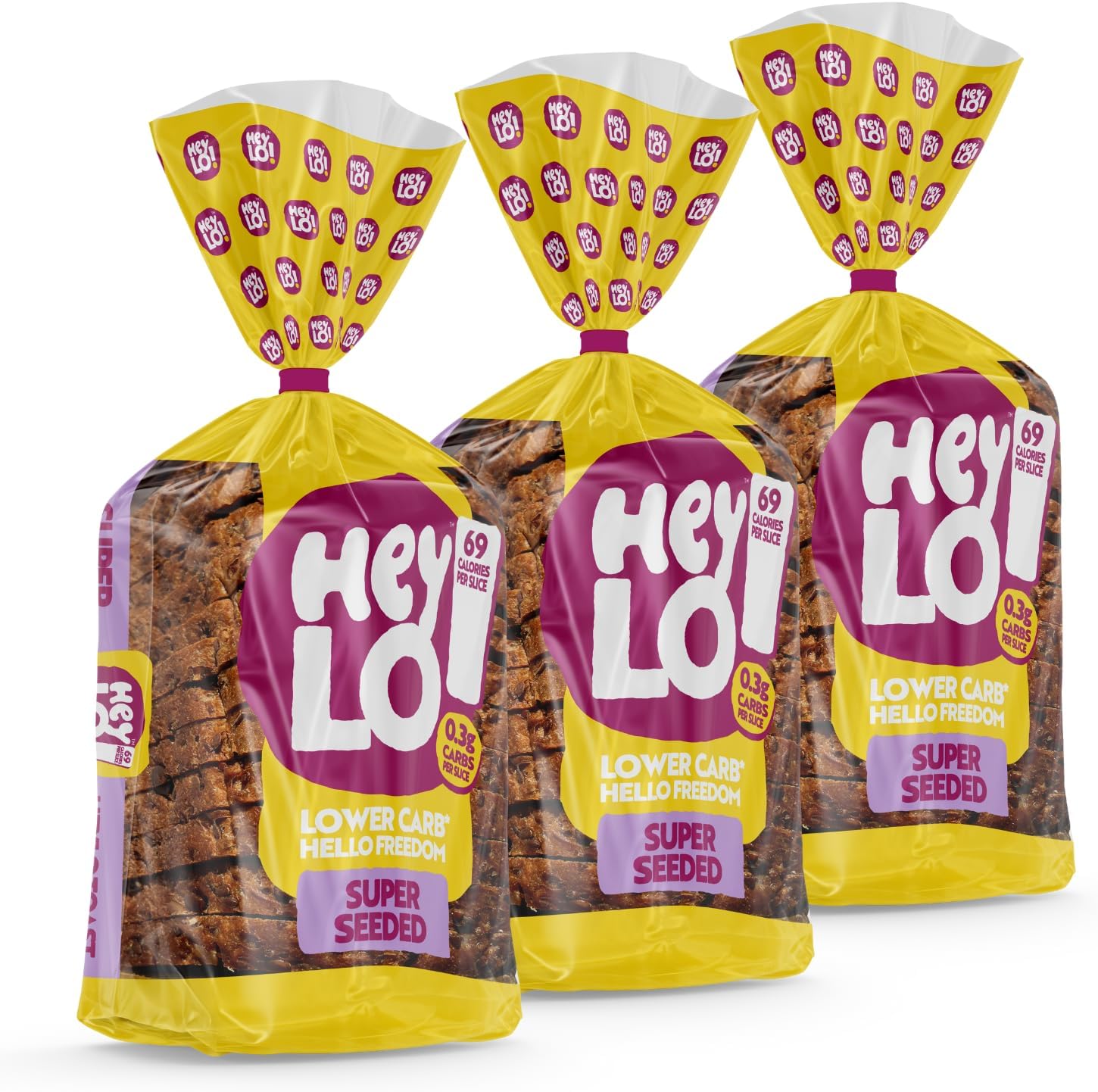 Heylo Seeded Keto Bread - 0.3g Carbs, 7.7g Protein | Low Carb Bread | 16 Slices | Low Calorie & Low Carb Sliced Loaf - 3 x 450g