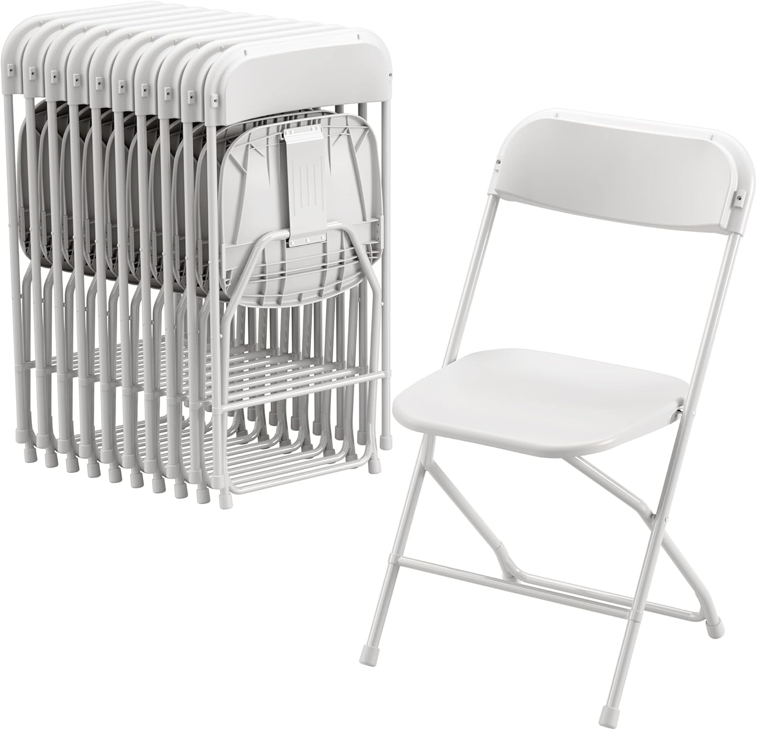 Allpop 10 Pack Plastic Folding Chair, 300lb Capacity, Portable Commercial Chair with Steel Frame for Home Office Wedding Party Indoor Outdoor Events, Stackable, White