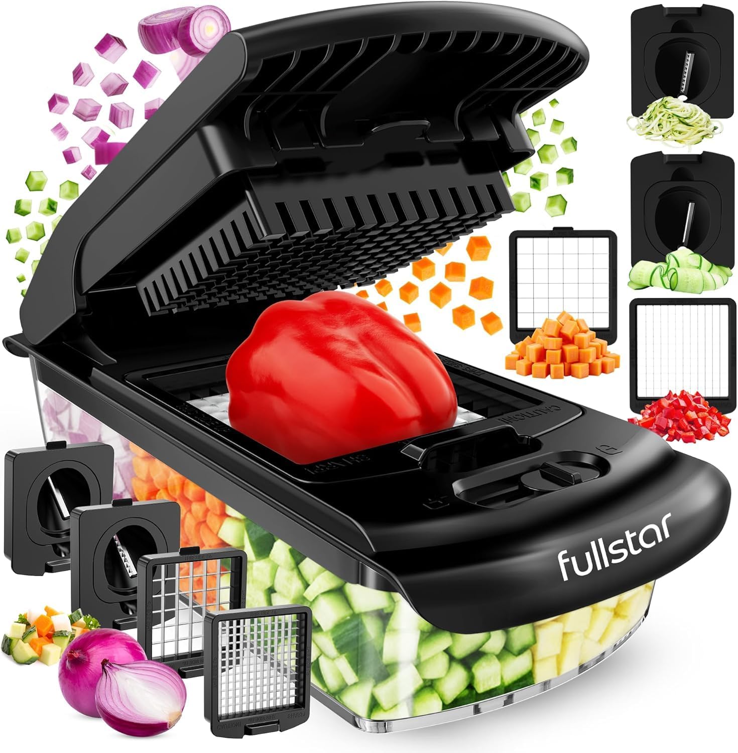 Fullstar The Original Pro Chopper - Vegetable Chopper and Spiralizer, Food Chopper with Container, Fruit Slicer, Kitchen Gadgets & Gifts, Home Essentials (4 in 1, Black)