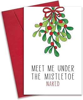 Funny Christmas Card Gift for Boyfriend Girlfriend, Naughty Christmas Card for Wife Husband, Sexy Merry Christmas Card, Lovely Xmas Card, Meet Me Under The Mistletoe Naked