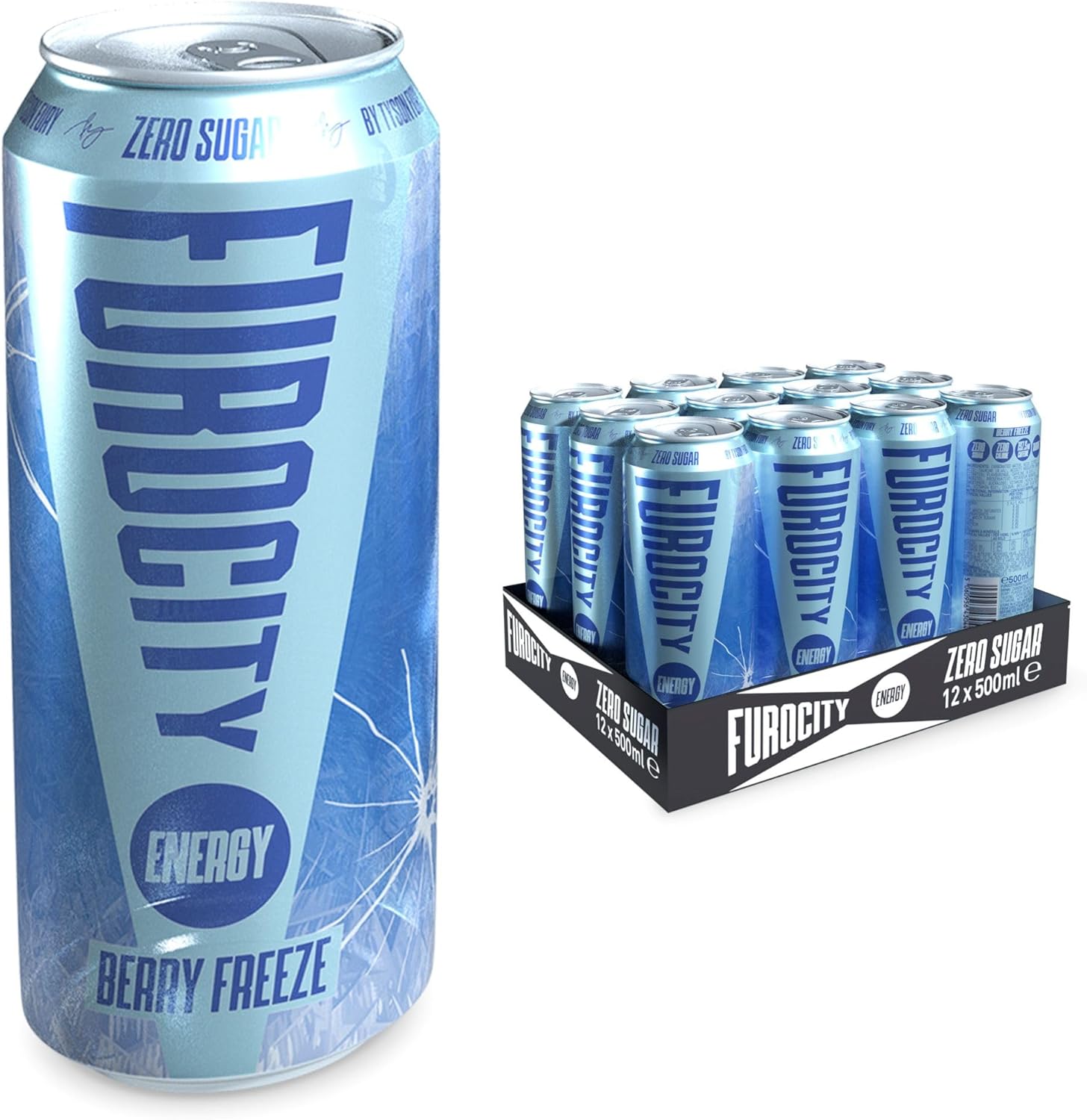 Furocity Sugar Free Energy Drink, Berry Freeze, 157mg Caffeine, Low Calorie, Zero Sugar, High in Vitamins C, B6, B12, Taurine, Vegan, 12 x 500ml Cans
