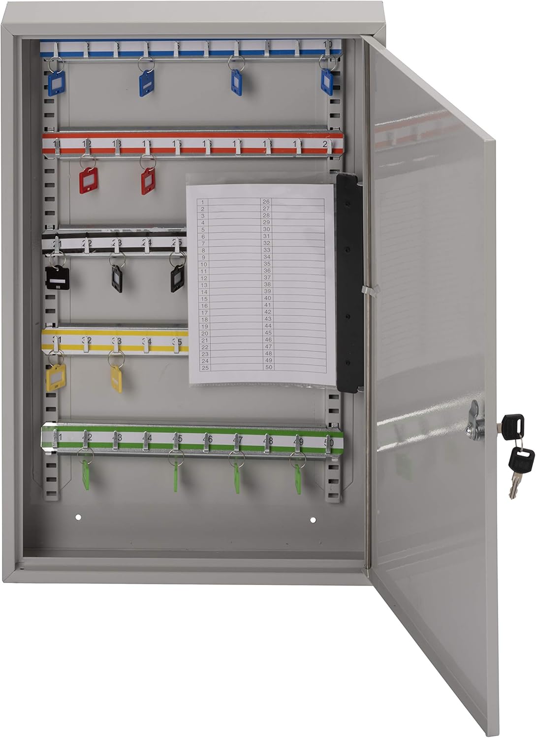 Sterling KC50H Single Door Key Cabinet with 50 Hooks, Grey