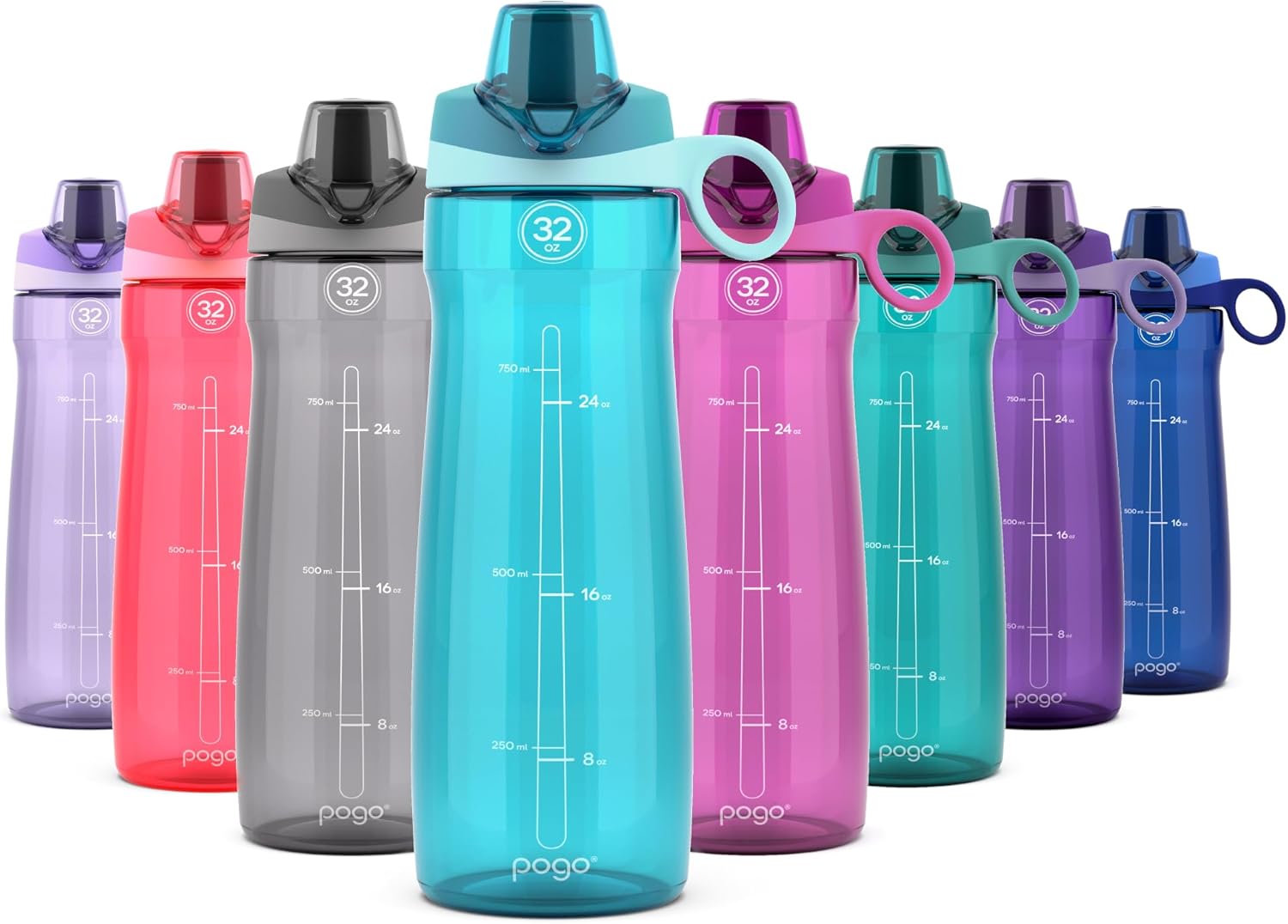 Pogo Plastic Water Bottle with Chug Lid and Carry Handle, Reusable, BPA Free, Dishwasher Safe, Perfect for Travel, School, Outdoors, and Gym | 18oz, 32oz, 40oz, 64oz