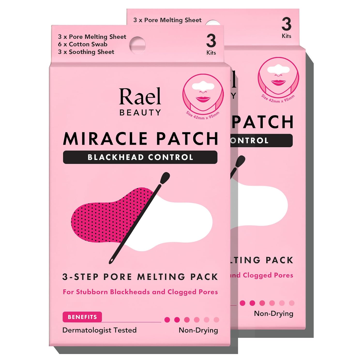 Rael Blackhead Remover, Miracle Patch Melting Pack, Nose Strips for Blackheads, Pore Cleansing and Soothing Sheets, 3 Step Kit, Sebum Removing Cotton Swabs, Dermatologist Tested