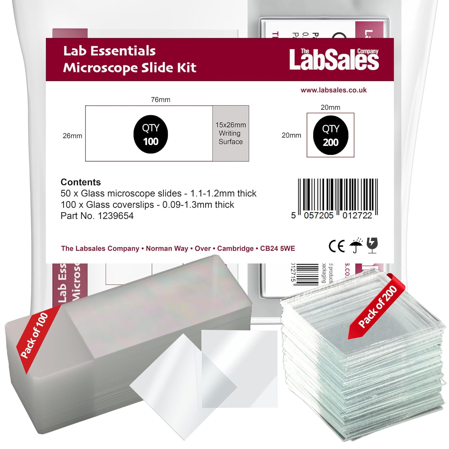 Labsales Academy 100 Microscope Slides & 200 Cover Slips Kit With Super Clear Blank Glass & Frosted Writing Surface For Lab Chemistry Education & All Microscopy Work 76mm x 26mm