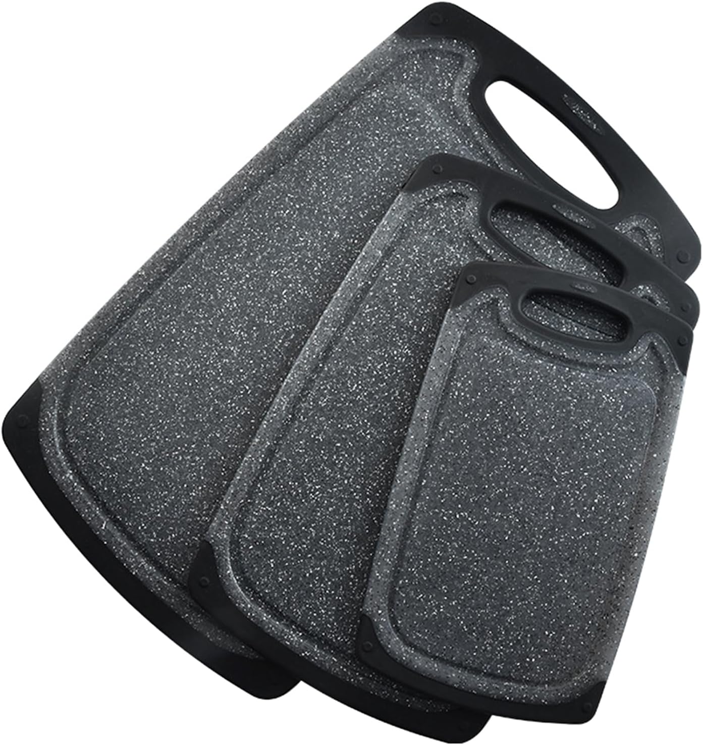 KIMIUP Chopping Board Set, 3 Chopping Boards with Non-Slip Feet, Juice Grooves, BPA Free, Easy Grip Handle, Dishwasher Safe Kitchen Accessories Cutting Board (Dark Grey)