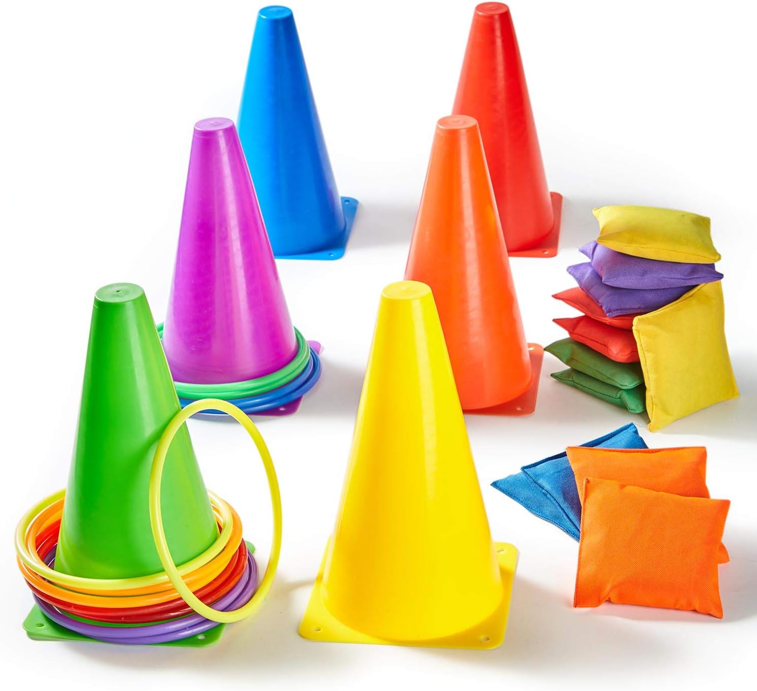 Yetech 3 In 1 Ring Toss Game 30pcs Carnival Combo Set With Bean Bags Plastic Cones Throwing Rings For Kids & Adult Outdoor Indoor Activity