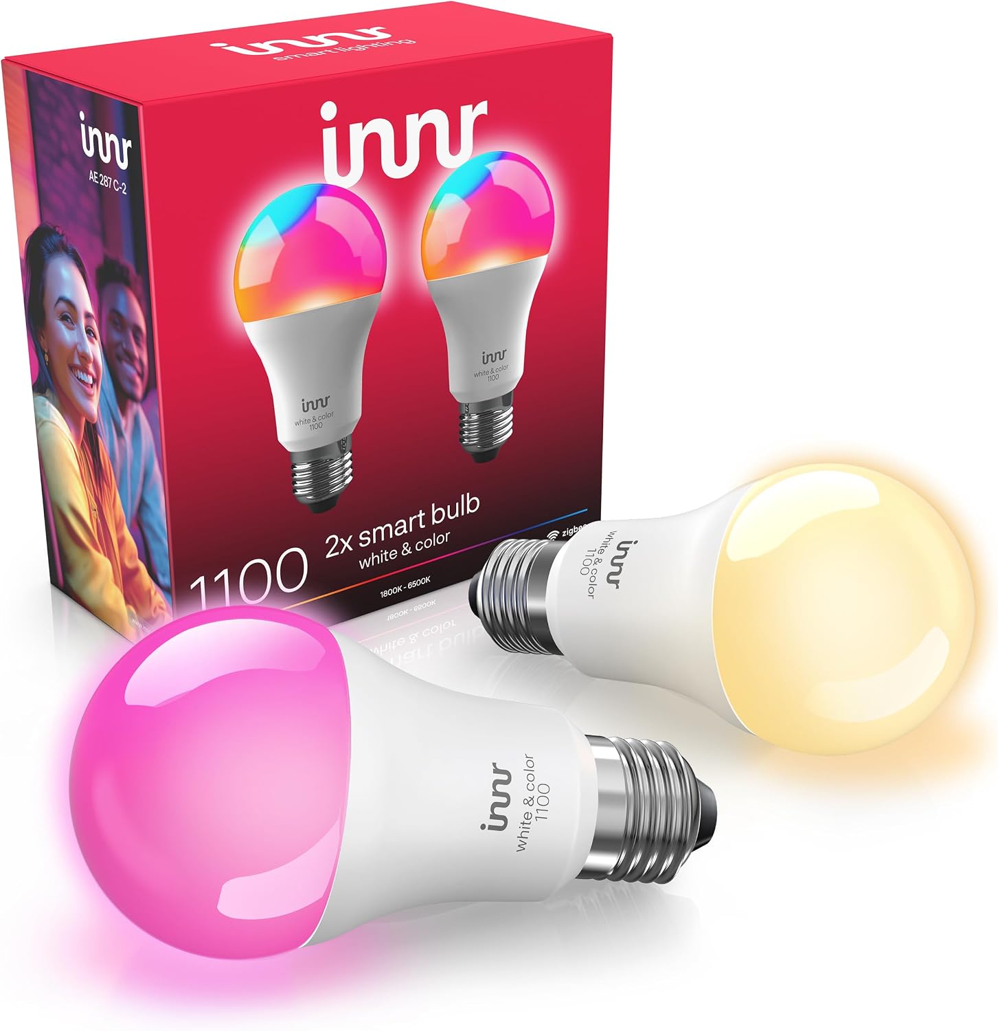 innr Smart Light Bulb, White & Color, for Hue* and Zigbee hubs, 2-Pack