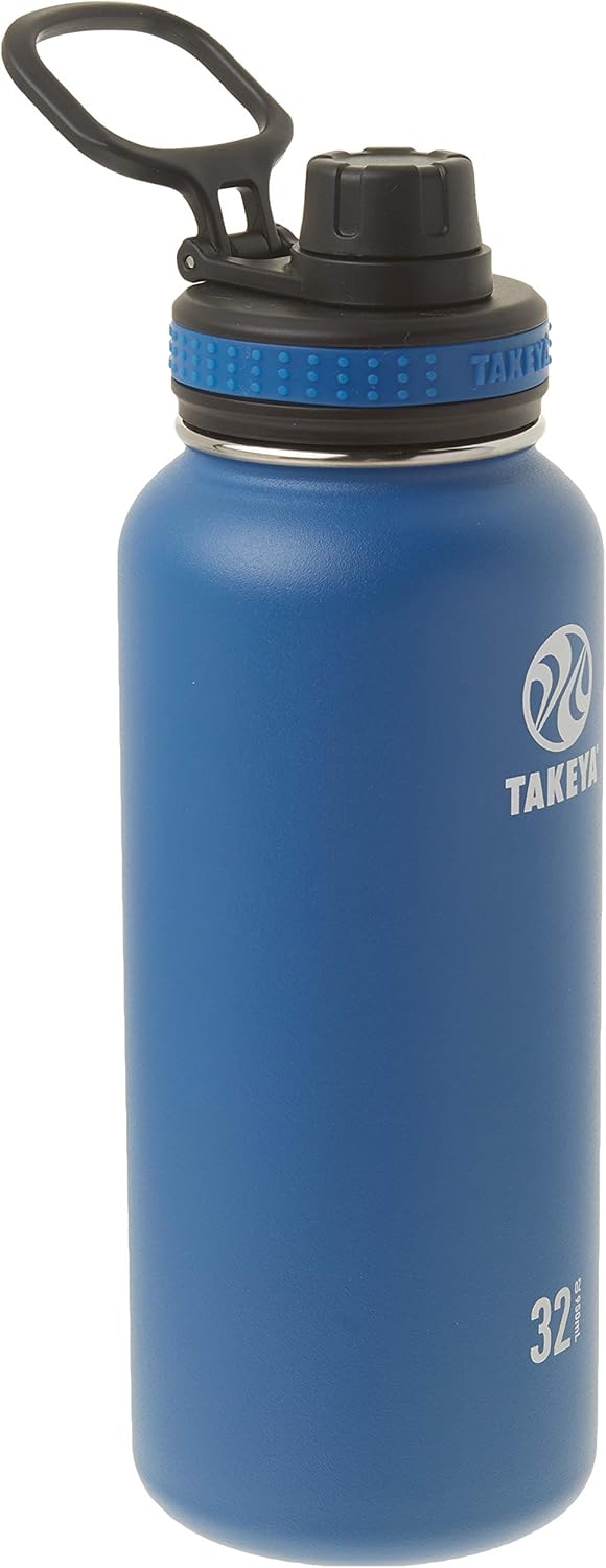 Takeya Originals 32 oz Vacuum Insulated Stainless Steel Water Bottle with Straw Lid, Navy