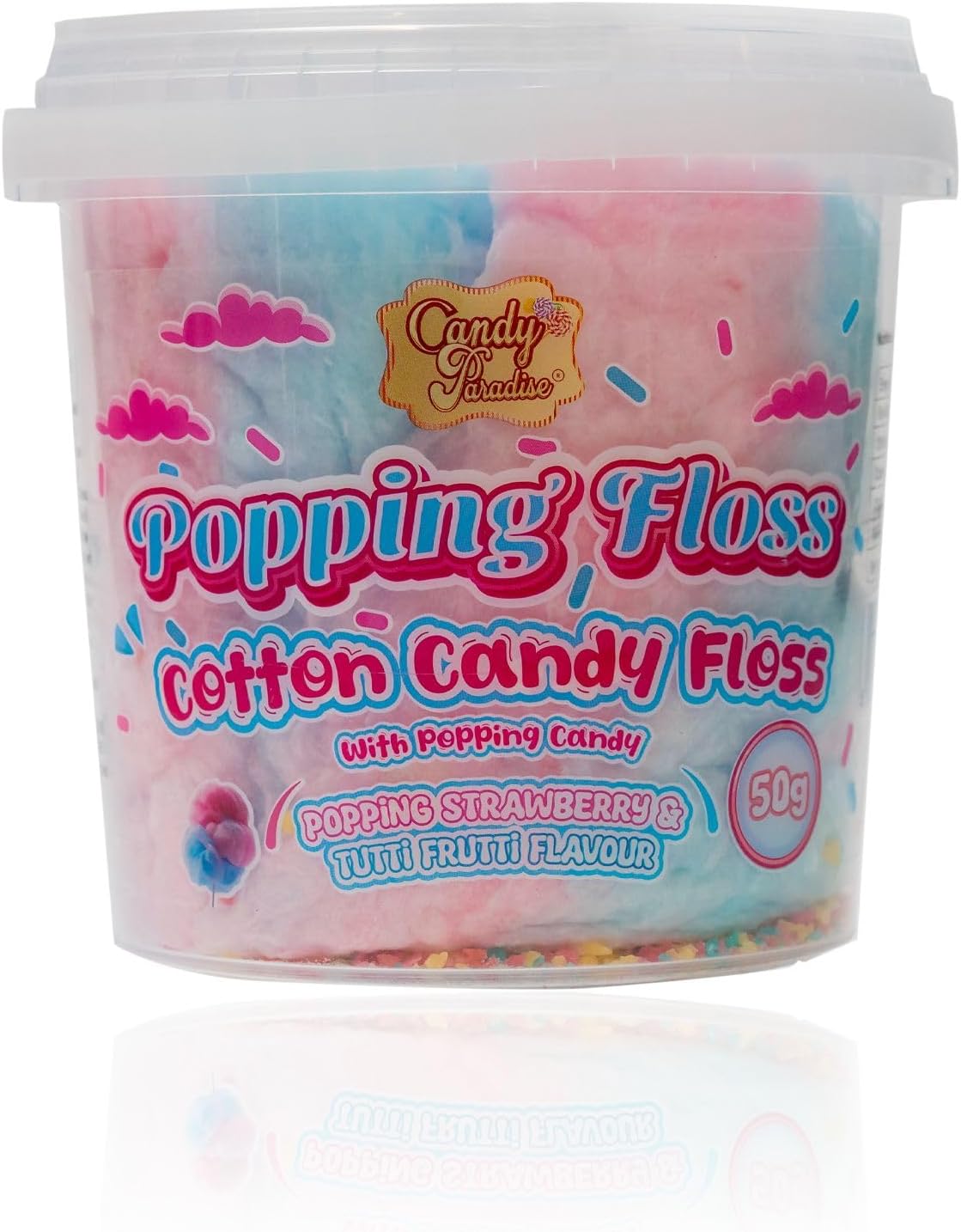 Candy Paradise Cotton Candy, Fluffy & Popping Floss Cotton Candy Floss (50g, Popping Strawberry & Tutti-Frutti)