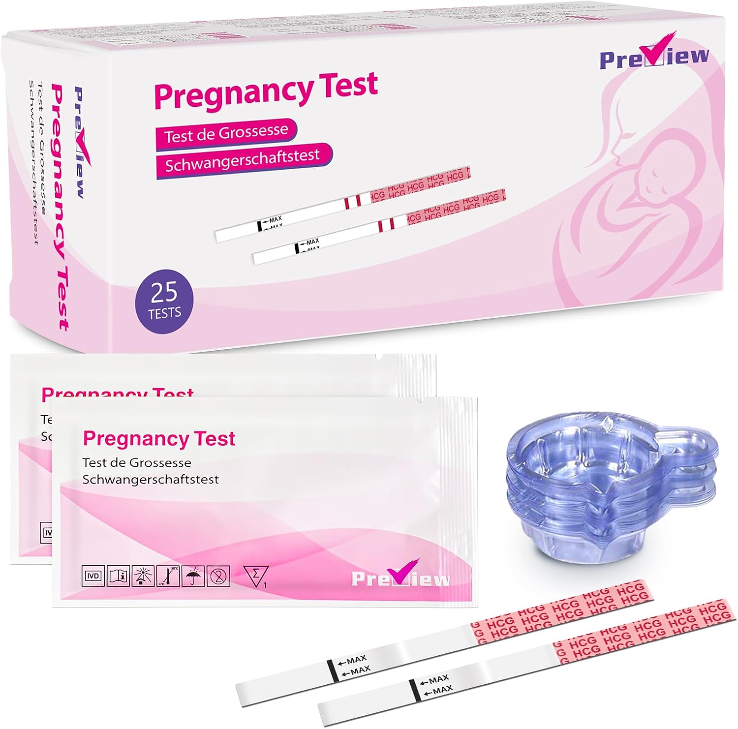 Preview Pregnancy Test Strips 25x Early Pregnancy Tests with Urine Cups 10 MIU/mL 6 Days Early Detection Pregnancy Tests Strips HCG Test
