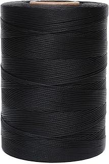 Waxed Thread,852Yds 150D 0.8mm Flat Polyester Wax Thread for Hand Sewing Leather Craft DIY Projects Shoes Repair Book Binding(Black)