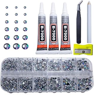 b7000 Glue Clear with silver Rhinestones for Crafting,3600Pcs Rhinestones with 3Pcs Adhesive Glue Rhinestone Picker Tool，bedazzler kit with Rhinestones for Nail Art DIY Jewelry Shoes Clothes