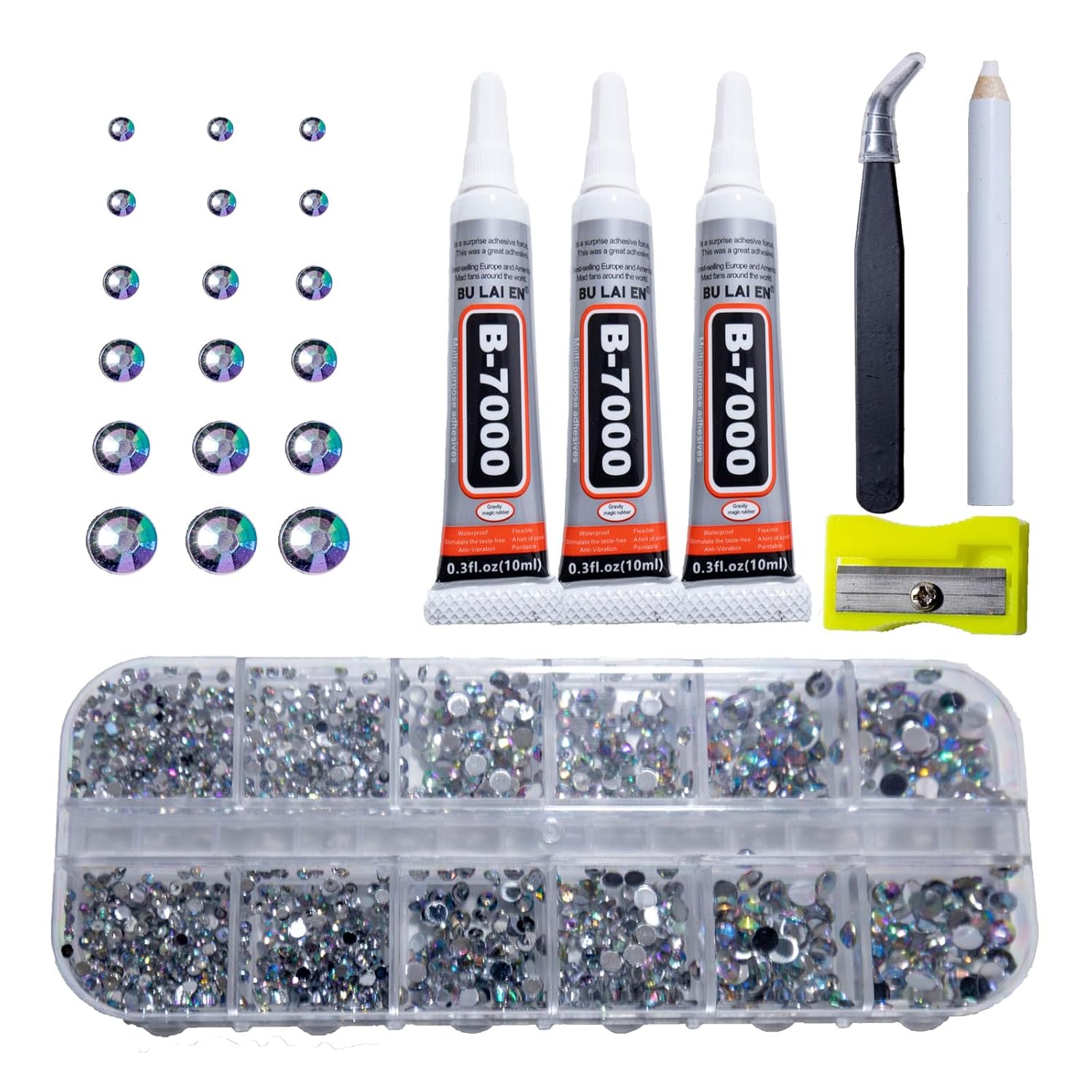 b7000 Glue Clear with silver Rhinestones for Crafting,3600Pcs Rhinestones with 3Pcs Adhesive Glue Rhinestone Picker Tool,bedazzler kit with Rhinestones for Nail Art DIY Jewelry Shoes Clothes