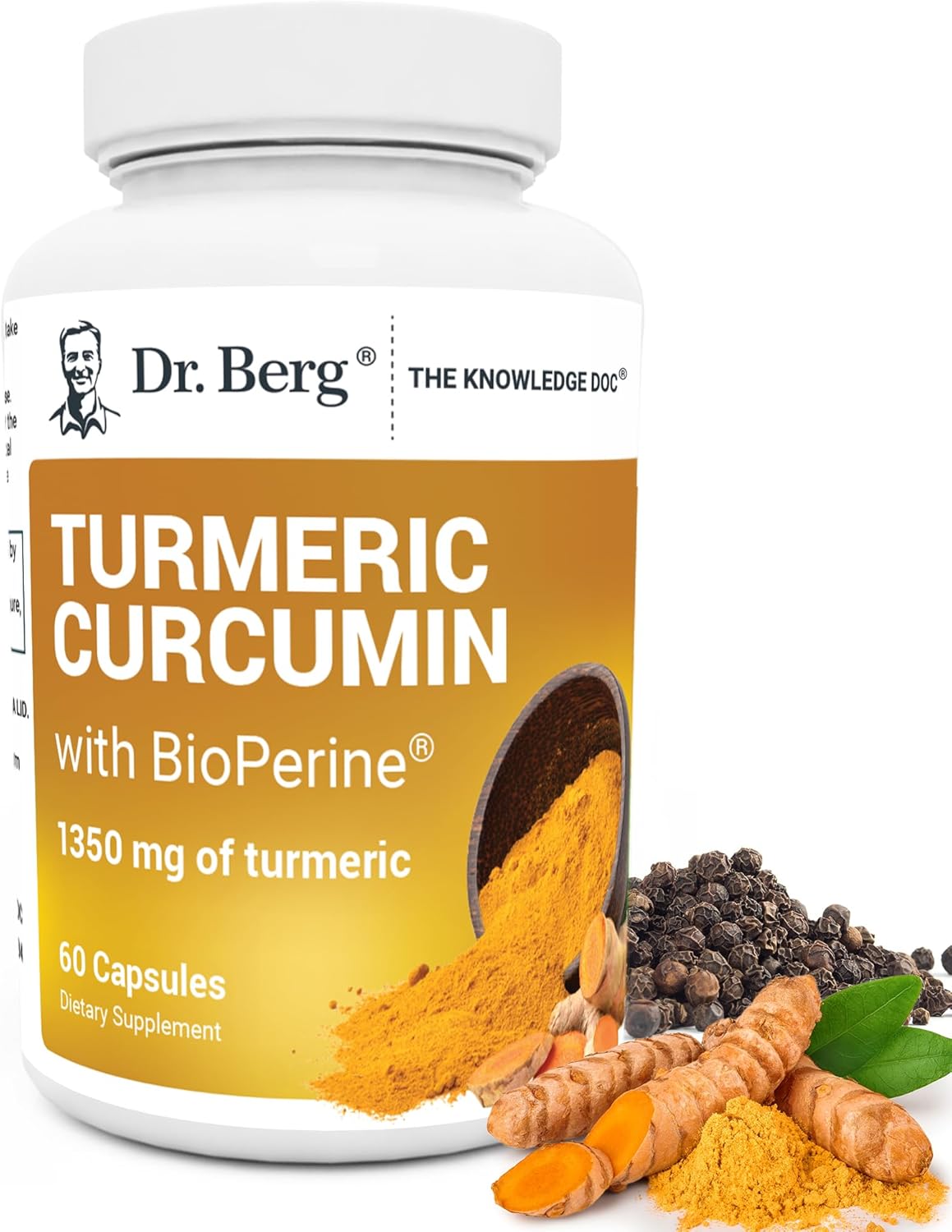 Dr. Berg (Only 2 Per Day) Turmeric Supplement with Black Pepper (BioPerine) - 1350 mg Turmeric Curcumin Supplement with 95% Curcuminoids – Turmeric Curcumin with Black Pepper – 60 Turmeric Capsules