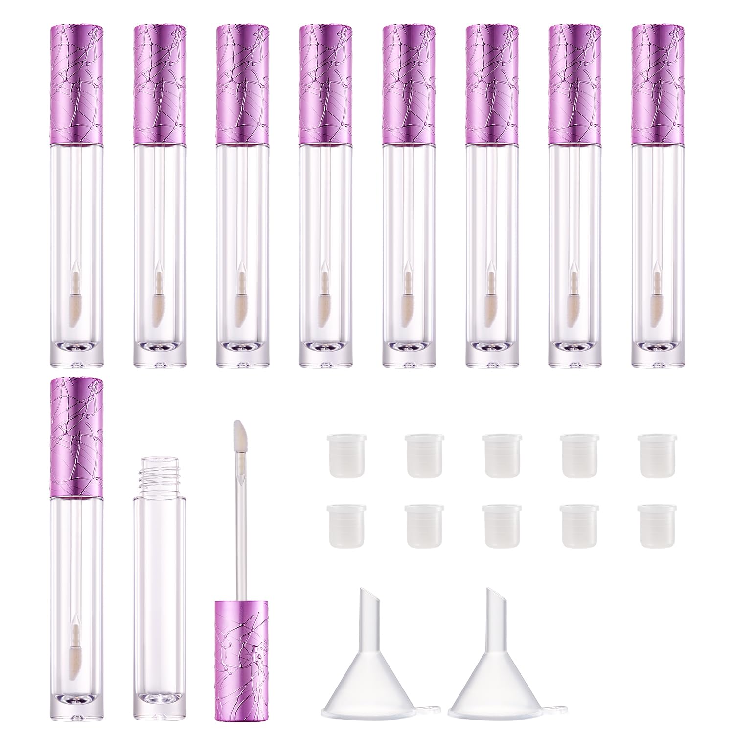 10Pcs Refillable Empty Lip Gloss Tubes with Wand, 6ml Cute Lip Gloss Containers Cosmetic Transparent Lip Glaze Bottles with Stoppers, Making Kit Lipstick Bottle for DIY Lip Glaze Samples(Purple)