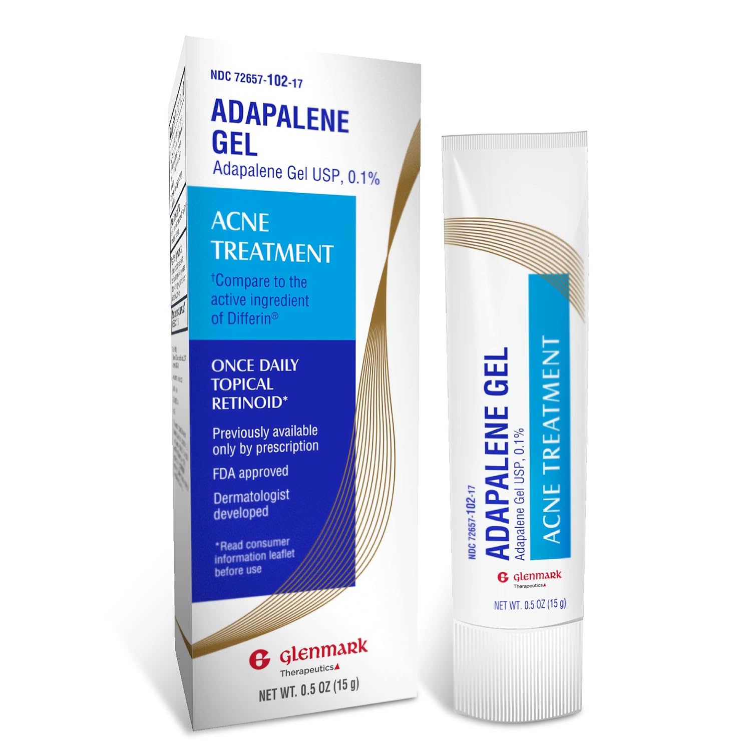 Adapalene Gel 0.1% Acne Treatment, Topical Retinoid Cream For Face, Helps Clear and Prevent Acne and Clogged Pores, 15 Gram Tube