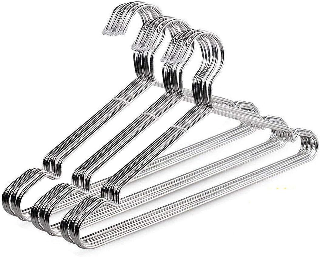 OIKA 30 Pack Heavy Duty Stainless Steel Hangers, Space-Saving Silver Clothes Hangers for Coats, Dresses, Shirts, Slacks with Non-Slip Groove Design, Ideal for Closet/Dorm/Laundry/Outdoor Use