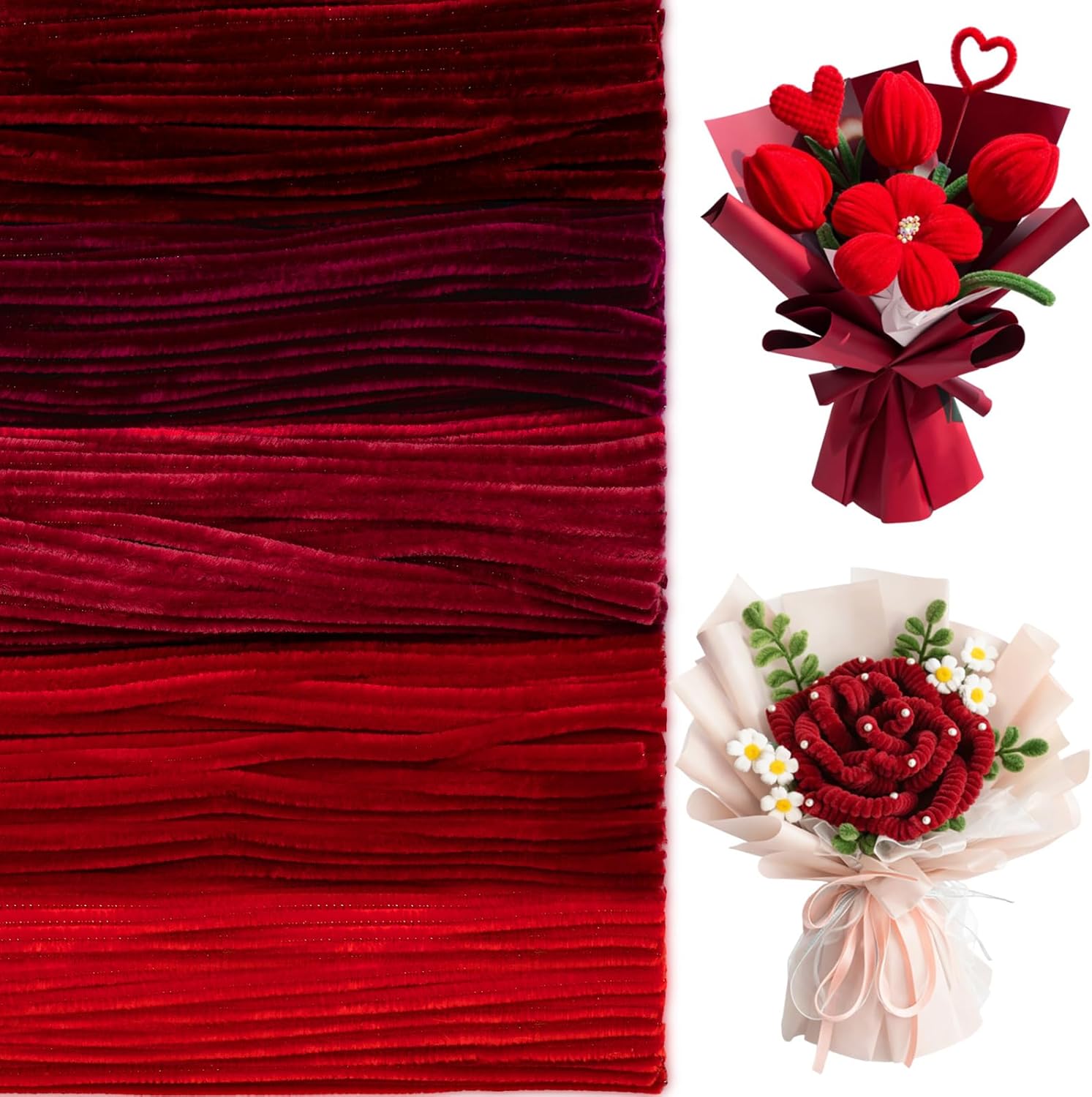 Peryiter 500 Pieces Pipe Cleaners Chenille Stems for Flowers Craft Supplies Bulk Fluffy Fuzzy Sticks for DIY Art Projects Creative Gift Wrapping Party Decorations(Red,12 Inch)