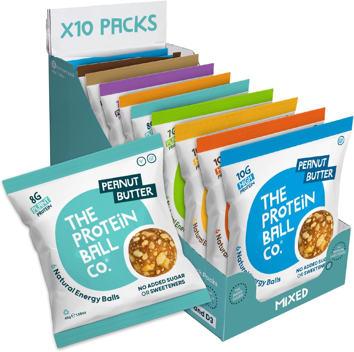 Protein Balls Mixed Variety Pack by The Protein Ball Co - 100% Natural, Vitamin Enriched, Protein Snacks - 10 x 45g Bags - High Fibre, Gluten Free, No Added Sugar