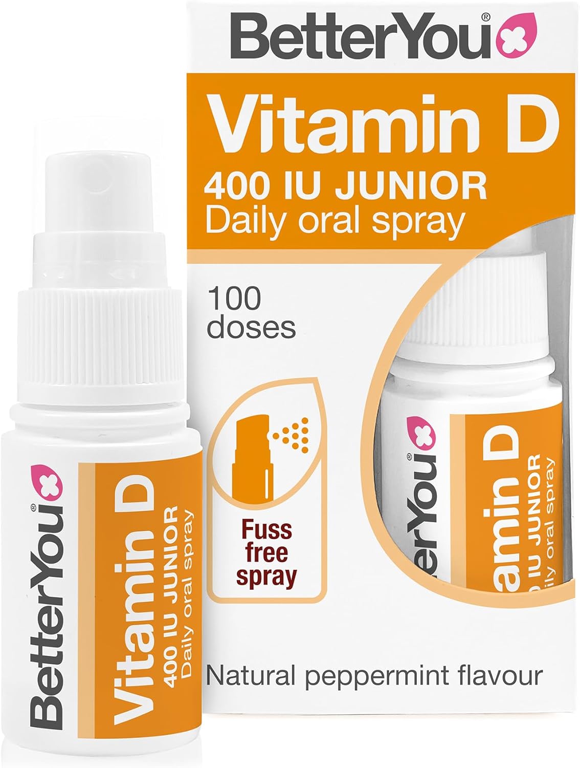 BetterYou Vitamin D Spray for Kids, Vitamin D 400 IU Junior Oral Spray, Fast Acting Vitamin D3 Supplement for Children, 3-Month Supply, Natural Peppermint Flavour, Made in The UK
