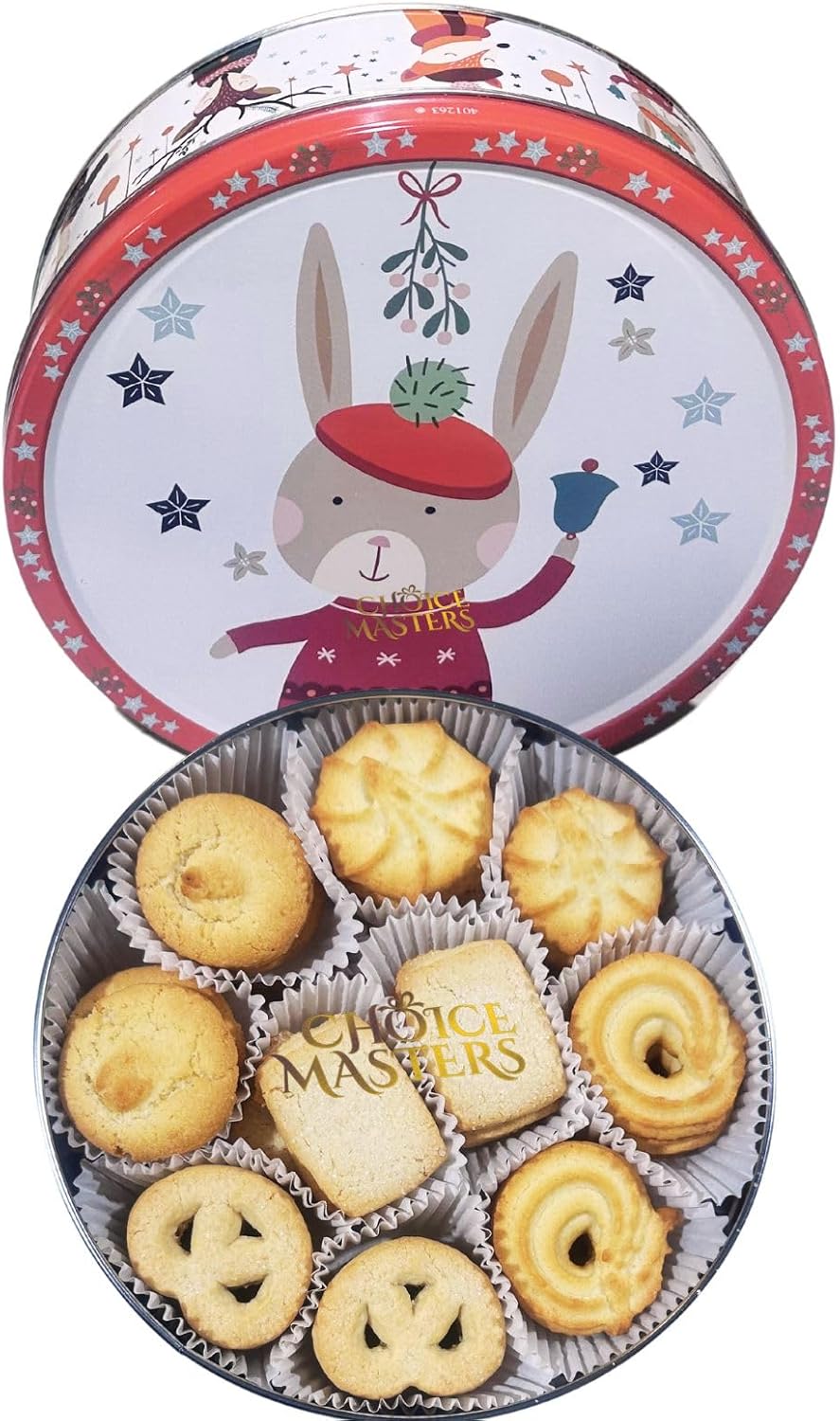Danish Butter Cookies - Original Danish Butter Cookies Assortment in Festive Christmas Winter Woodland Design Reusable Tin - 454g (16 Ounce)- Great Gift 5 Designs (Bunny Tin)