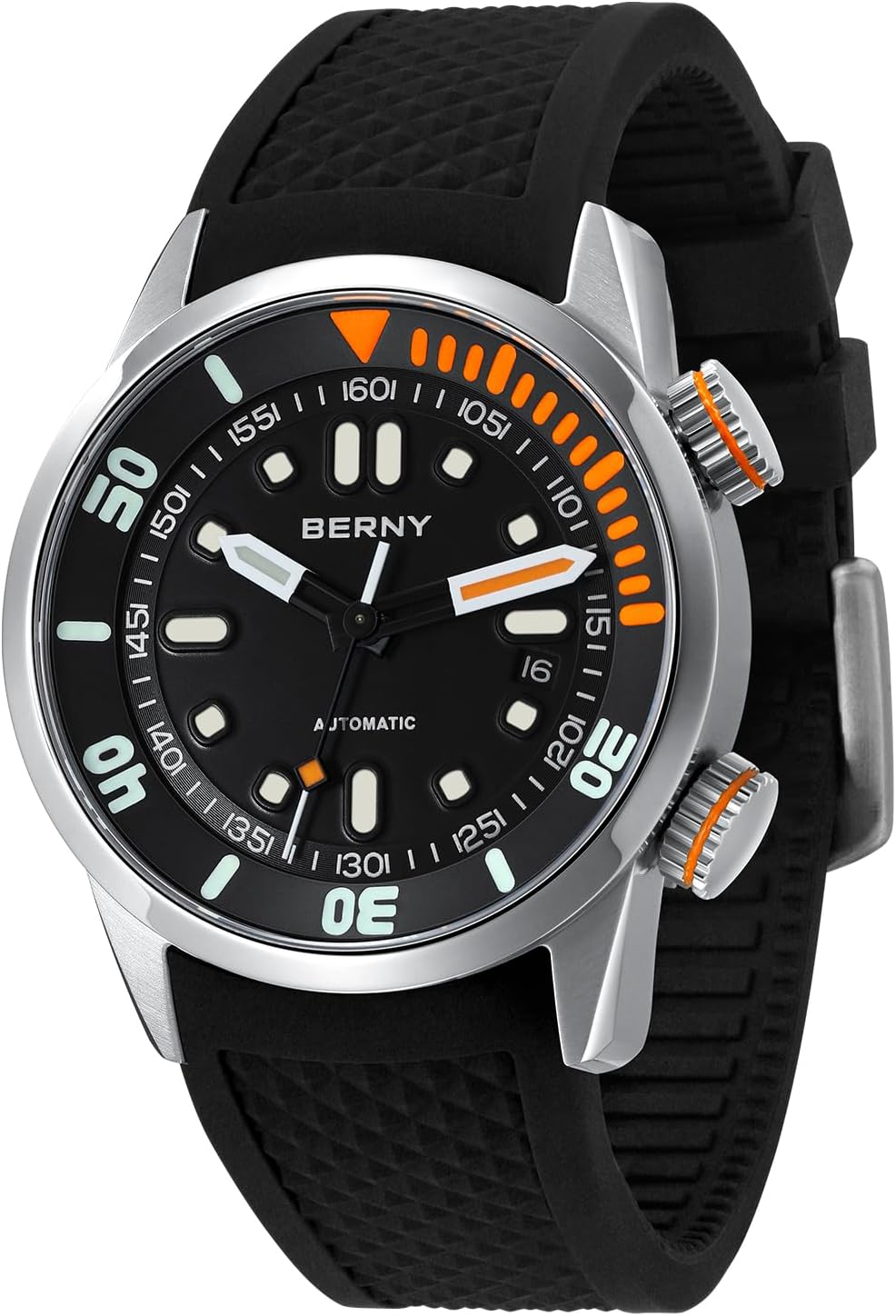 BERNY Automatic Watch for Men Diving Watch Sapphire Glass Silicone Band Super Luminous Wristwatch 20ATM Waterproof