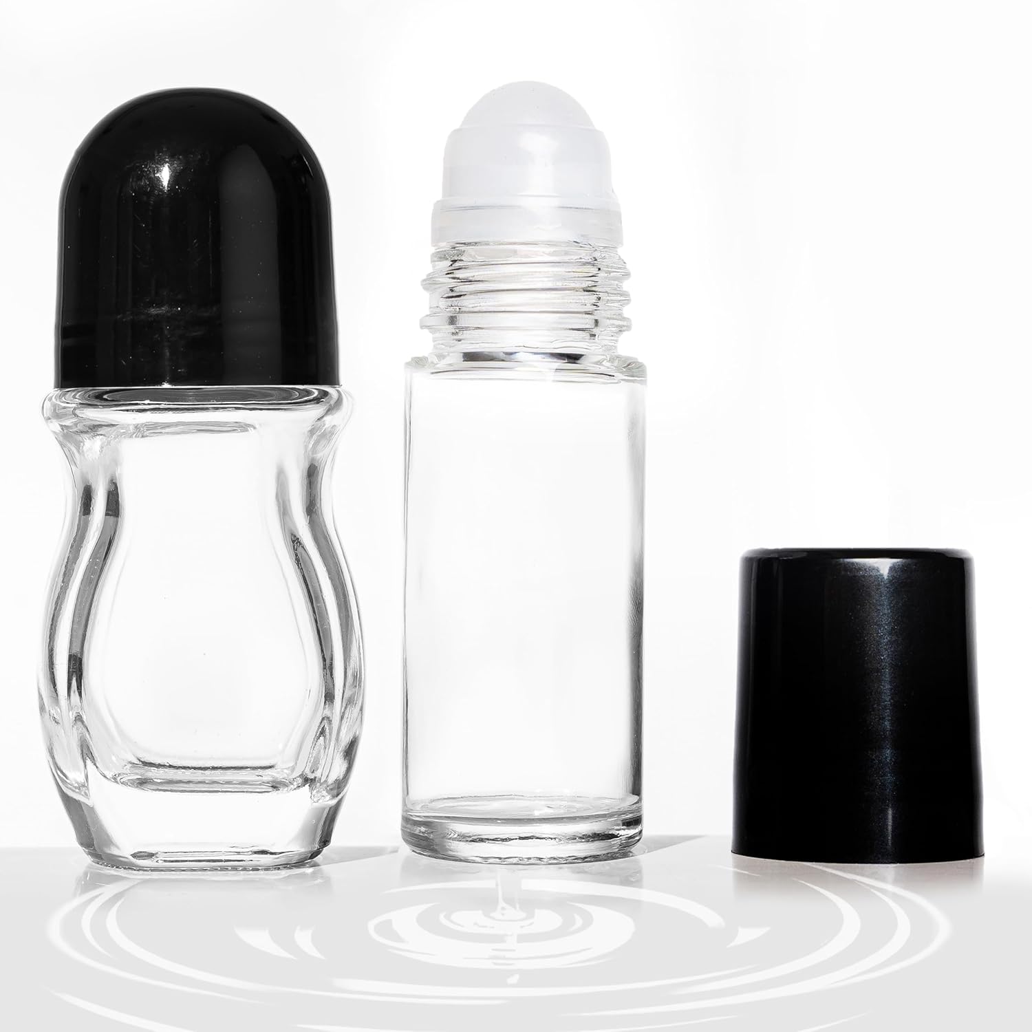 2 PCS Empty Glass Roller Bottles Plastic Roller Ball,Deodorant Roll On Bottles for Essential Oils, Perfume, Cosmetics （30ml ） (1Round 1Oval)