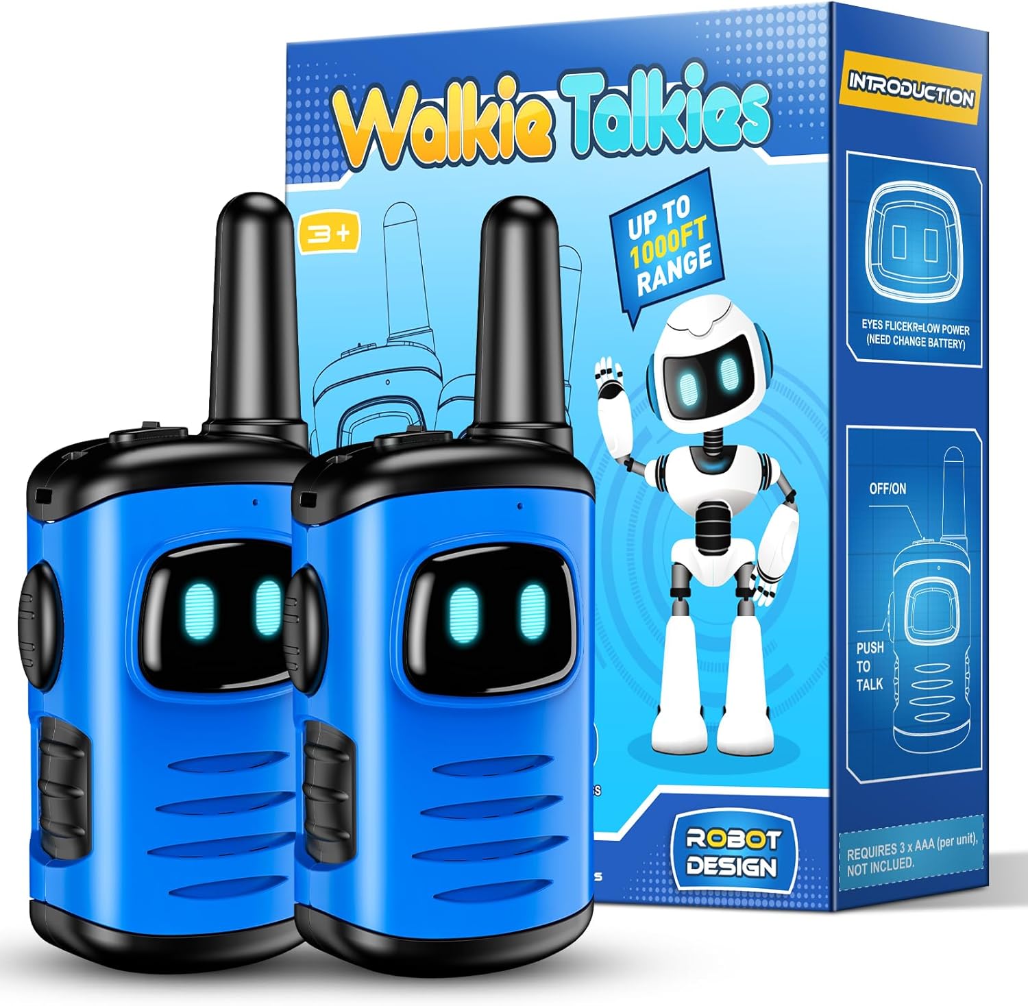 EUTOYZ Walkie Talkie for Kids 3-8, Gift for Boys 5-8, Outdoor Toy for Ages 4-7, Sensory Toy for Autism, Camping Accessory - Blue