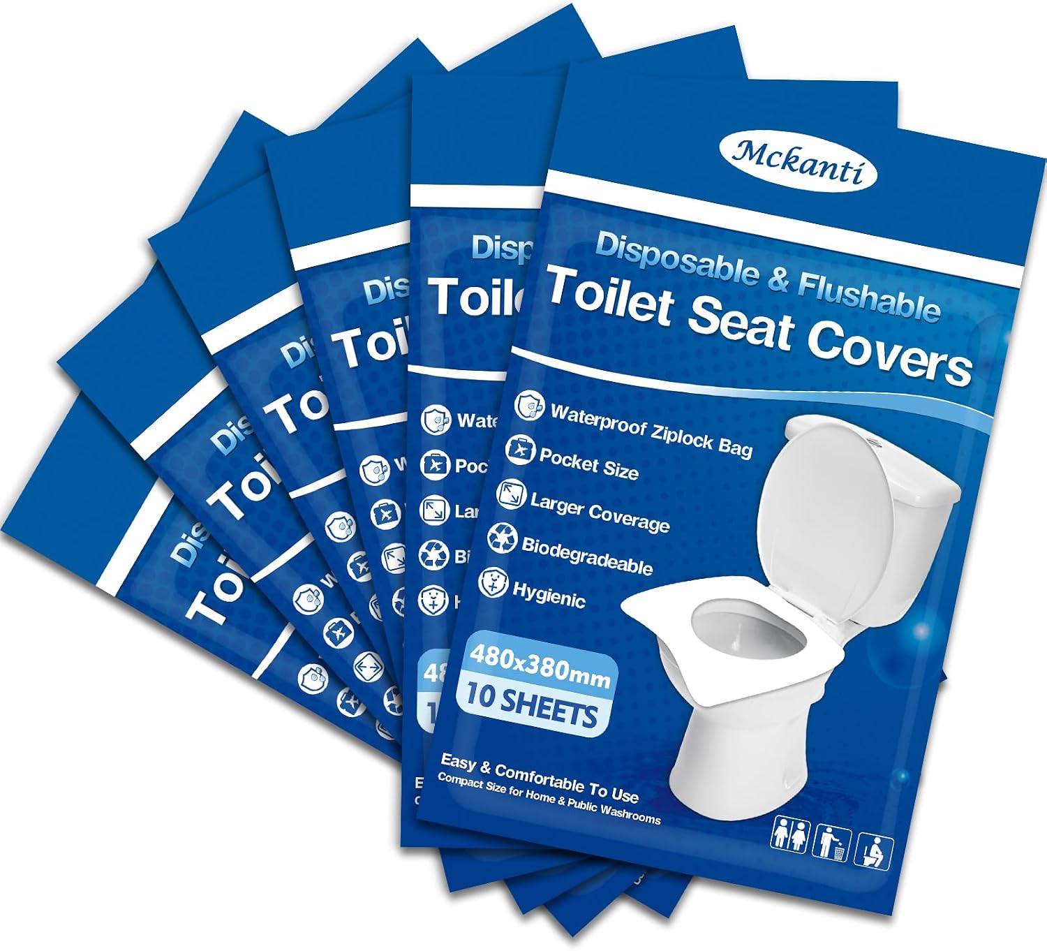Mckanti Toilet Seat Covers Disposable - 60 Pack XL Flushable Paper Toilet Seat Covers for Adults Kids Potty Training, Biodegradable Travel Essential Accessories for Public Restrooms Airplane Camping