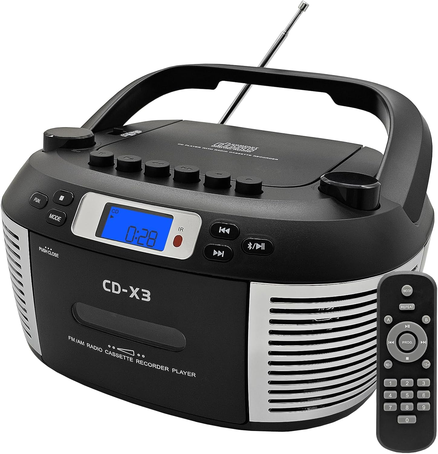CTDZLED Portable CD Player and Cassette Player with Remote Control, FM AM Radio, USB Playback, Bluetooth Speaker, Recording Function, Battery/AC Powered for Elderly