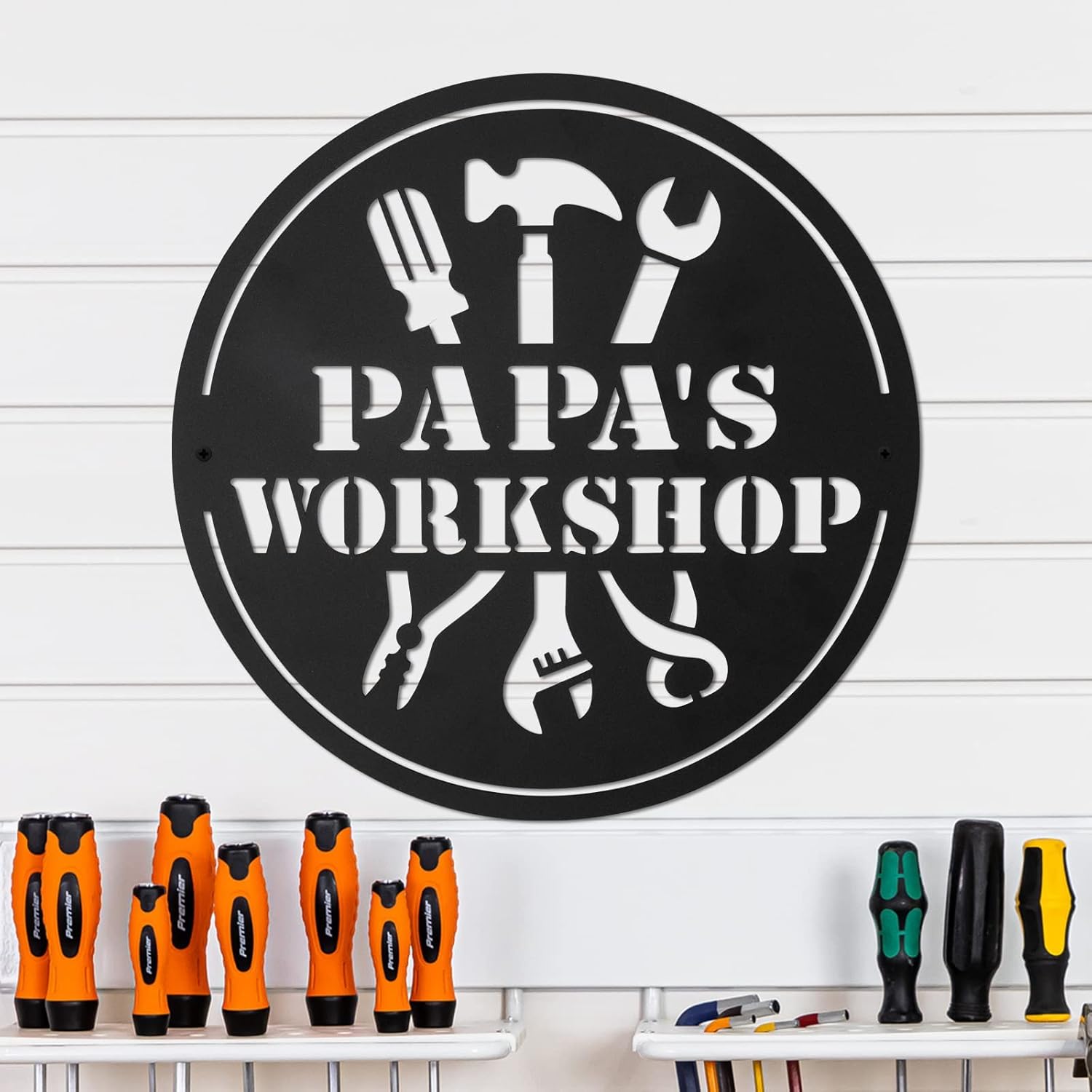 Qmetalart Papa’s Workshop Wall Metal Sign Garage Decor for Dad Art Garage Signs Vintage for Men Repair Room Decoration, Father’s Day Housewarming Birthday Gifts for Dad Grandpa