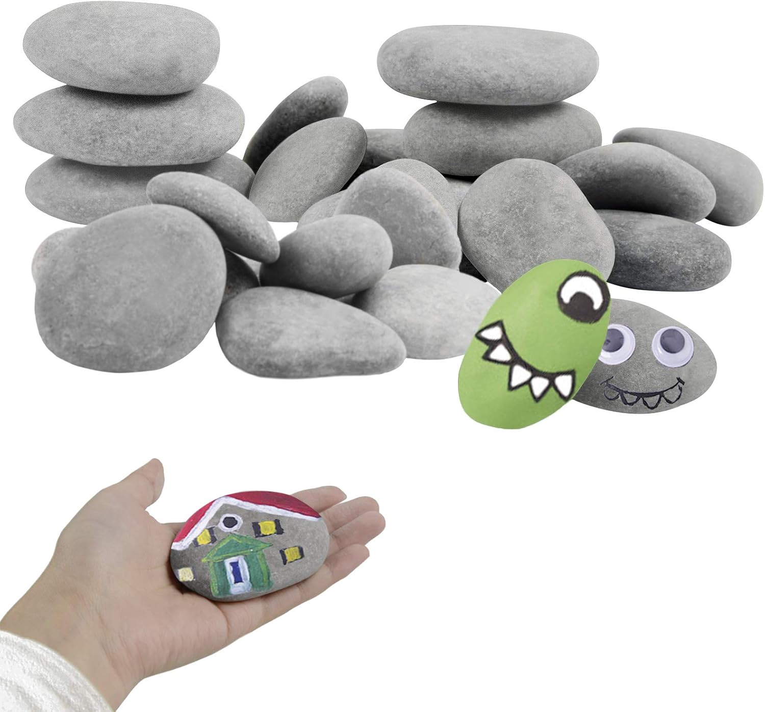 Simetufy 30 Smooth River Rocks for Painting, Crafts, Kindness & Garden Art - 1.2-3.5 inches
