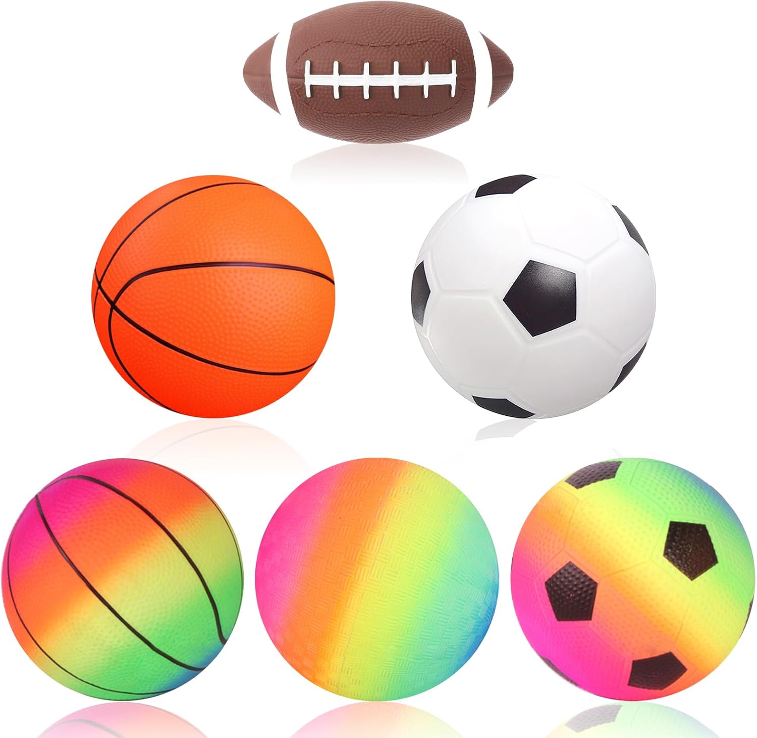 Okabay Sports Ball Toys, 6pcs Inflatable Sport Balls Set, Inflatable Sport Balls Football Basketball Rainbow Ball Outdoor Playground for Indoor