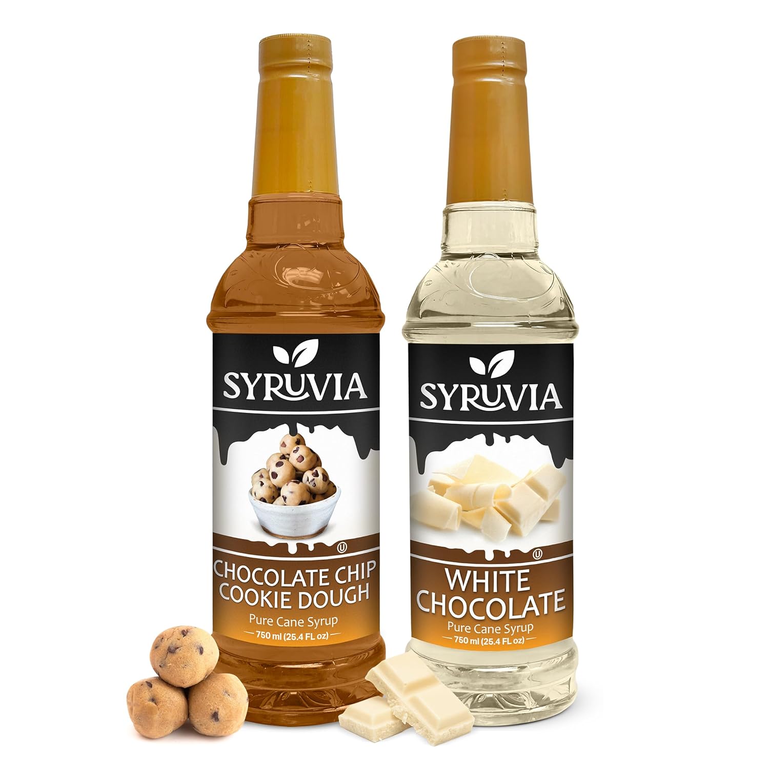 Syruvia Chocolate Chip Cookie Dough & White Chocolate Syrup - 25.4 fl oz. Premium Coffee Flavoring Syrup. Kosher, and Gluten-Free. Ideal for Enhancing Drinks, Sodas, Shakes, Desserts, and More.