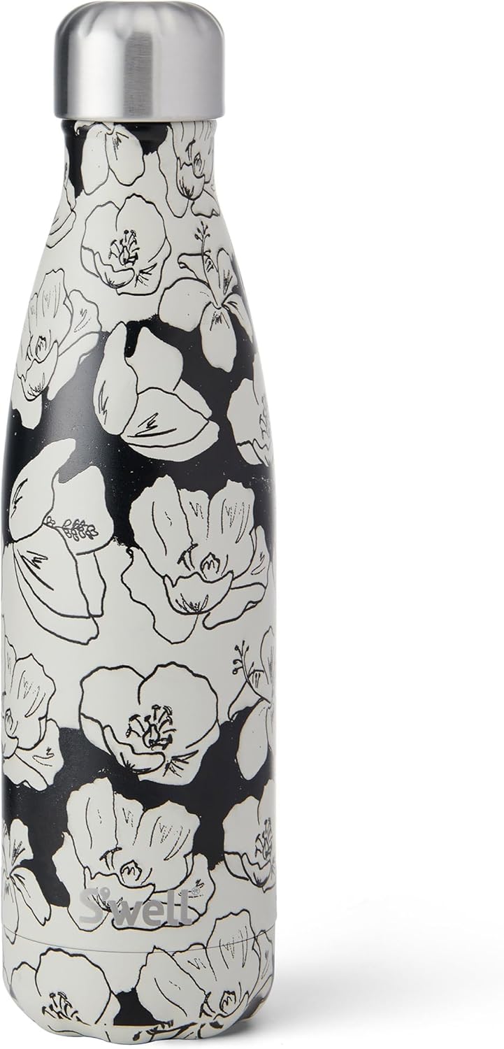 S'well Stainless Steel Water Bottle, 500ml, Charcoal Bloom, Triple Layered Vacuum Insulated Containers Keeps Drinks Cold for 36 Hours and Hot for 18, BPA Free, Perfect for On The Go