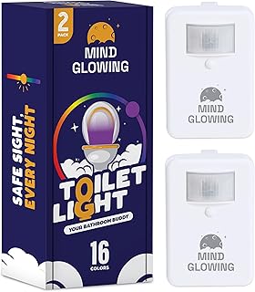 Mind-Glowing Toilet Light with Motion Sensor - Toilet Bowl Night Light (2 Pack) with 16 Color Changing LED, 5 Stage Dimmer - Cool Kids Bathroom Accessories - Funny Gag Gifts for House Warming