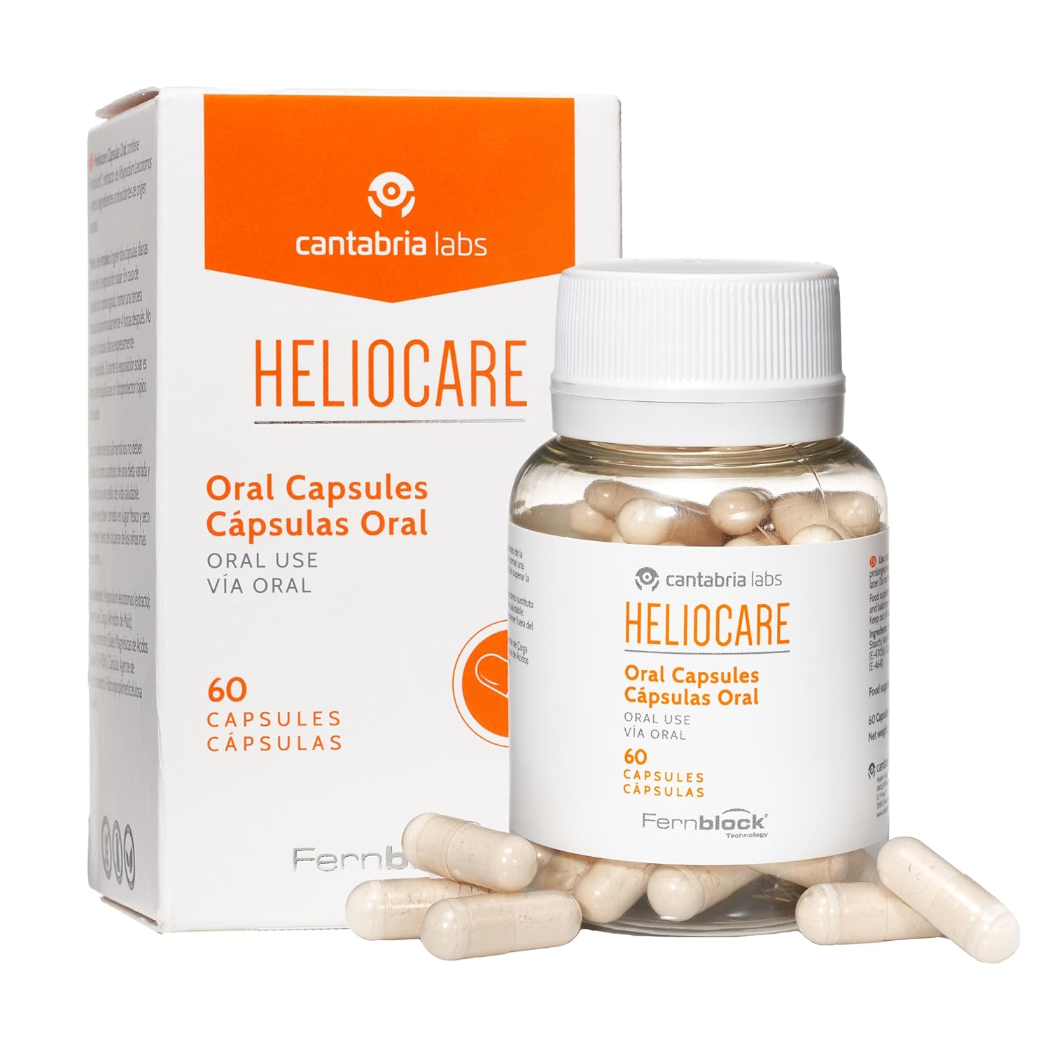 CANTABRIA LABS Heliocare Dietary Supplement: 240mg Polypodium Leucotomos Extract Pills - Antioxidant Rich Formula with Fernblock and PLE Technology - 60 Veggie Capsules