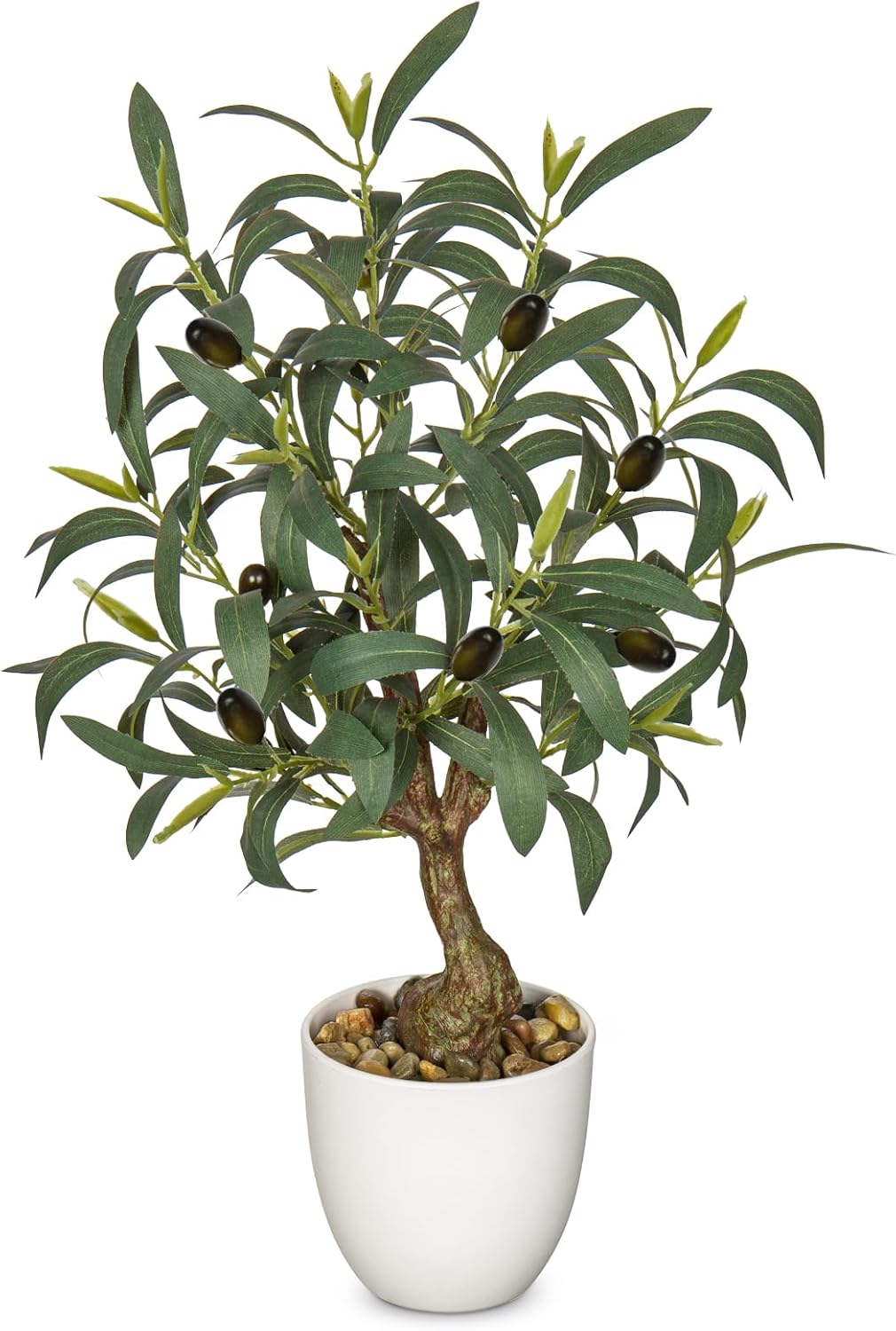 Hollyone 45CM Artificial Olive Plant in Pot, Fake Olive Potted Plant Artificial Plant, Decorative Faux Greenery with White Pot for Home Decor, Bathroom, Living Room, Kitchen, Shelf, Table Decorations