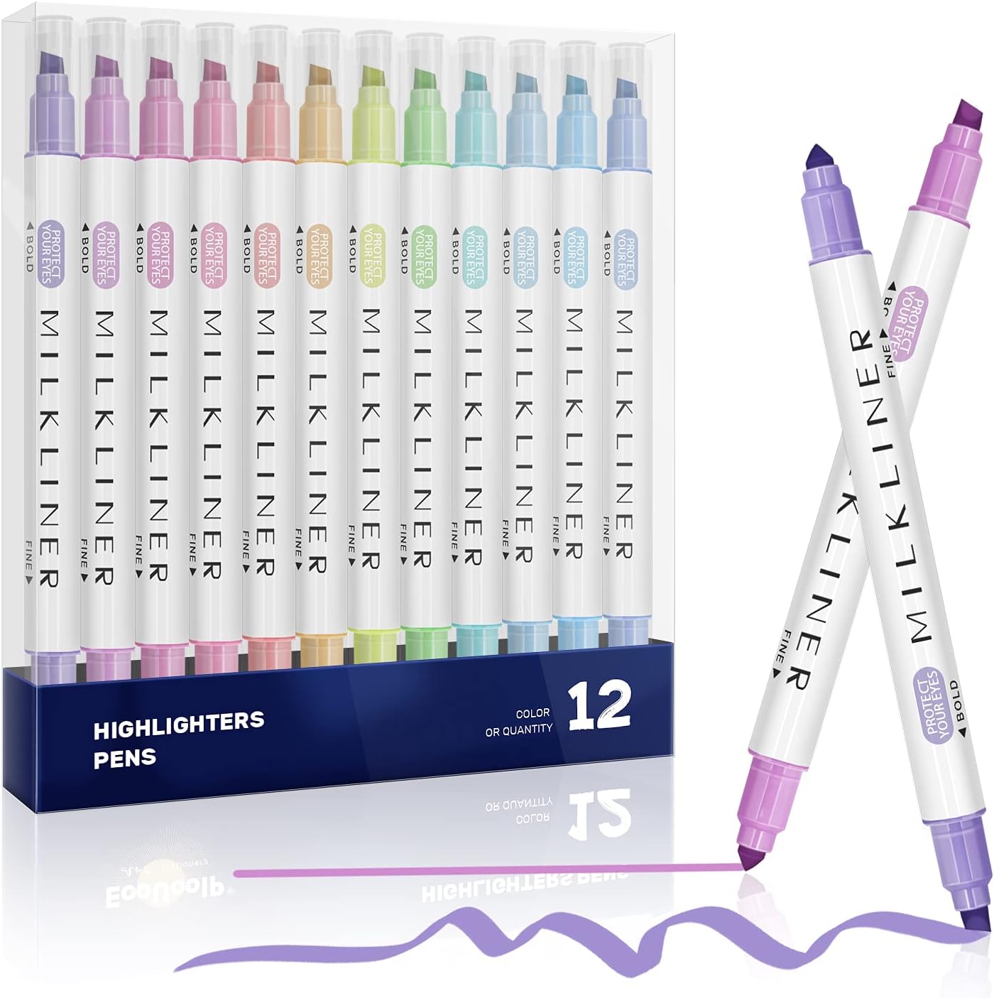EooUooIP Highlighters Pen, 12 Colors Broad and Fine Tips Pastel Pens Pastel Highlighters for School Student Office