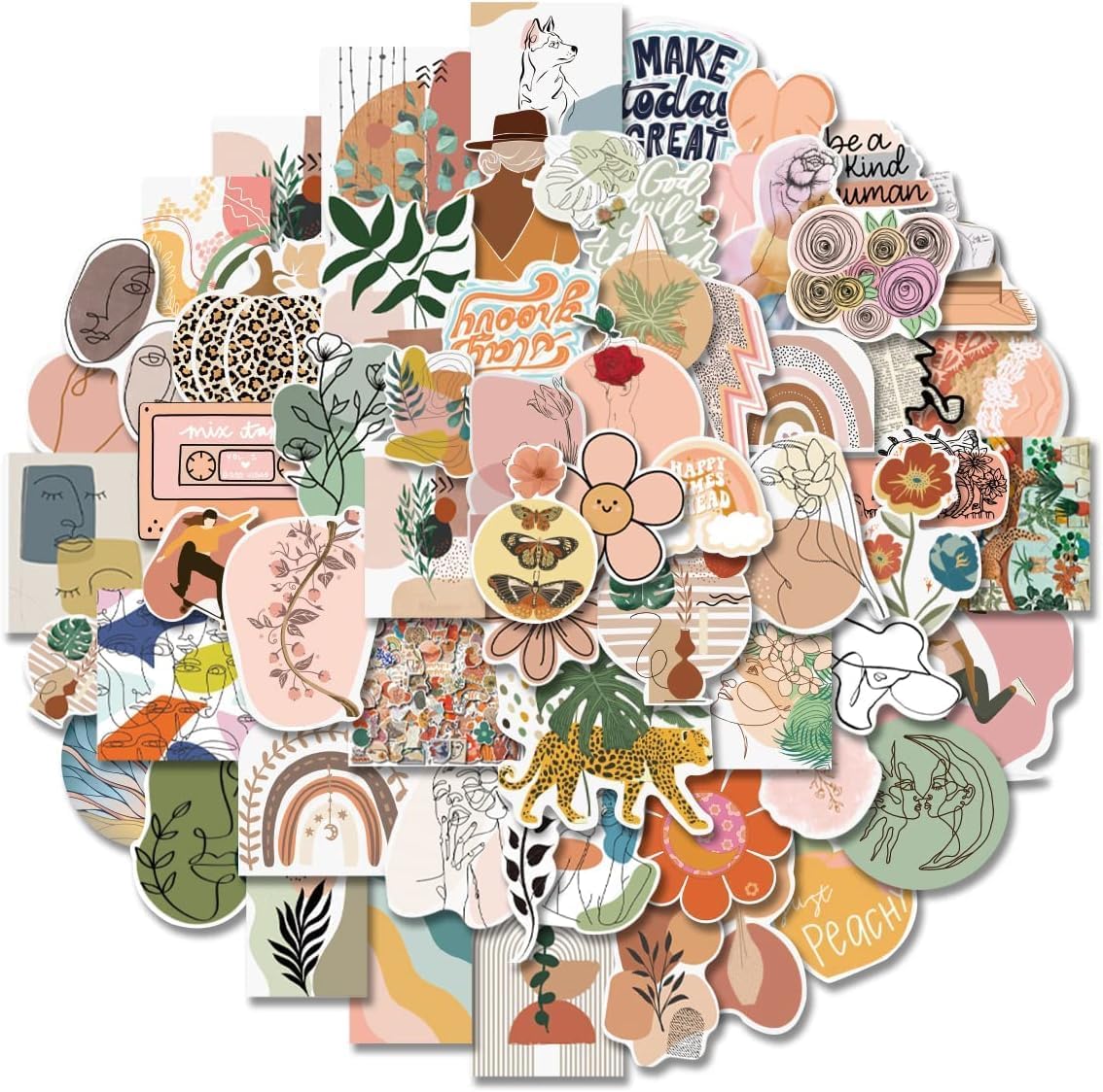 Difistik 100PCS Boho Aesthetic Stickers Minimalist Abstract Line Graffiti for Laptop Phone Water Bottle Skateboard Guitar Cute Trendy Vinyl Waterproof Scrapbook Decal Adults Teens Girls