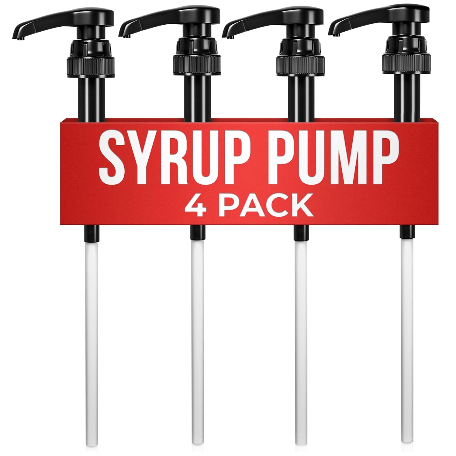 ALPENKOK 4 Pcs Coffee Syrup Pump Set for 750ml Bottles, Long Tube (Black)
