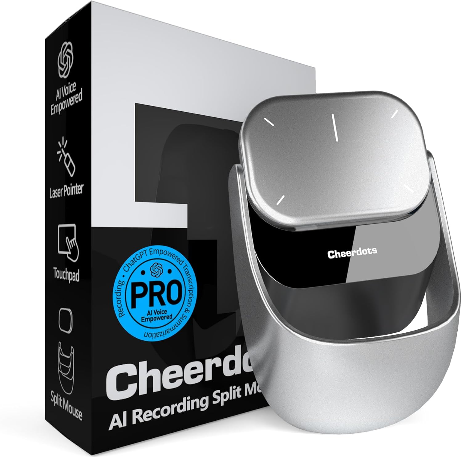Cheerdots2 ChatGPT AI Mouse, Presentation Mode, Magnetic Detachable Design, Smart Software Control, Portable for Meetings & Work, Intelligent Audio Recording & Saving(AI Chatgpt)