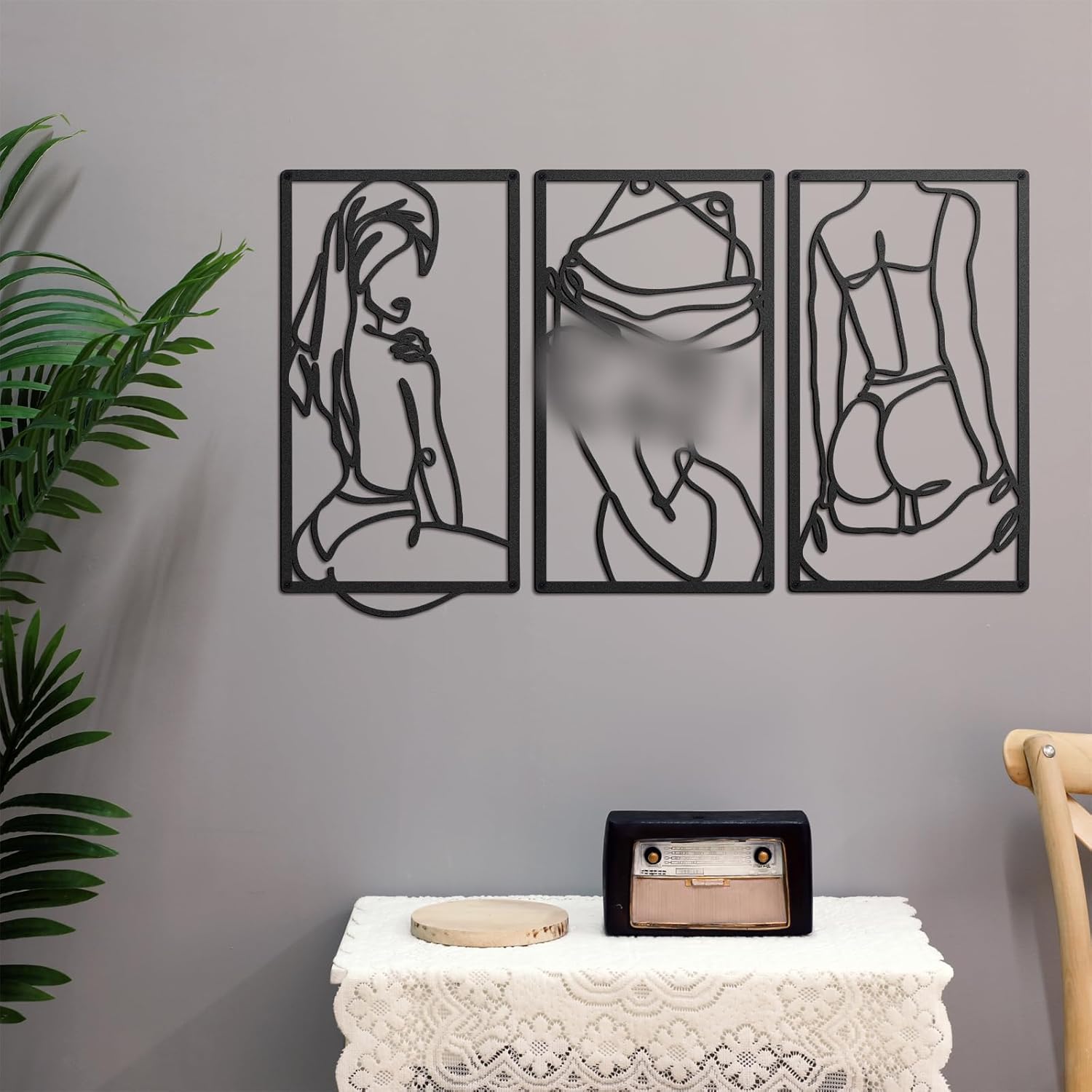 Peryiter 3 Pcs Modern Minimalist Wall Decor Abstract Metal Wall Art Metal Line Art Woman Body Artwork for Bedroom Bathroom Living Room(Black)