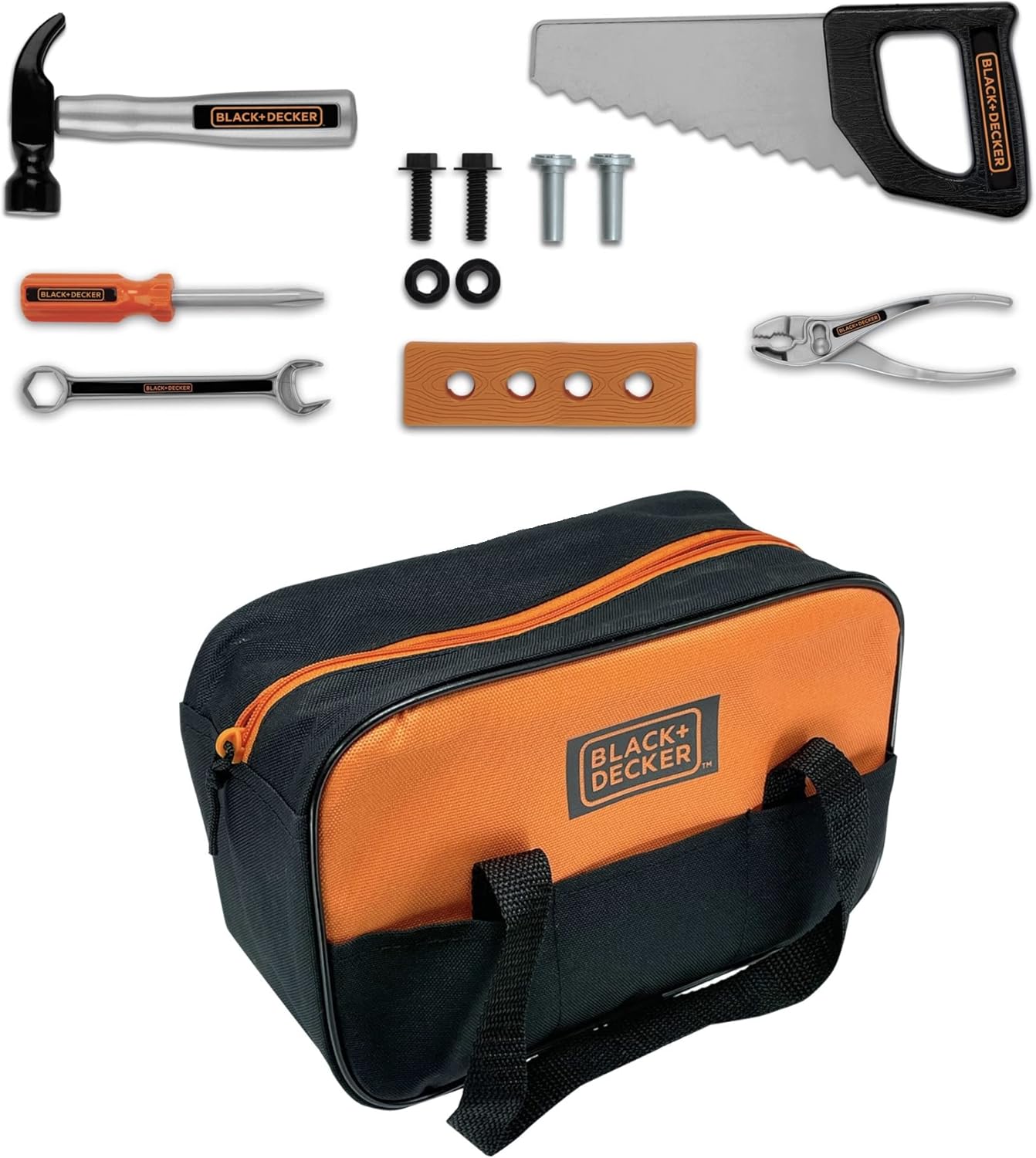 Black+Decker Junior Tool Bag 13 Piece Set - Includes Hammer, Hand Saw, Screw Driver & More!