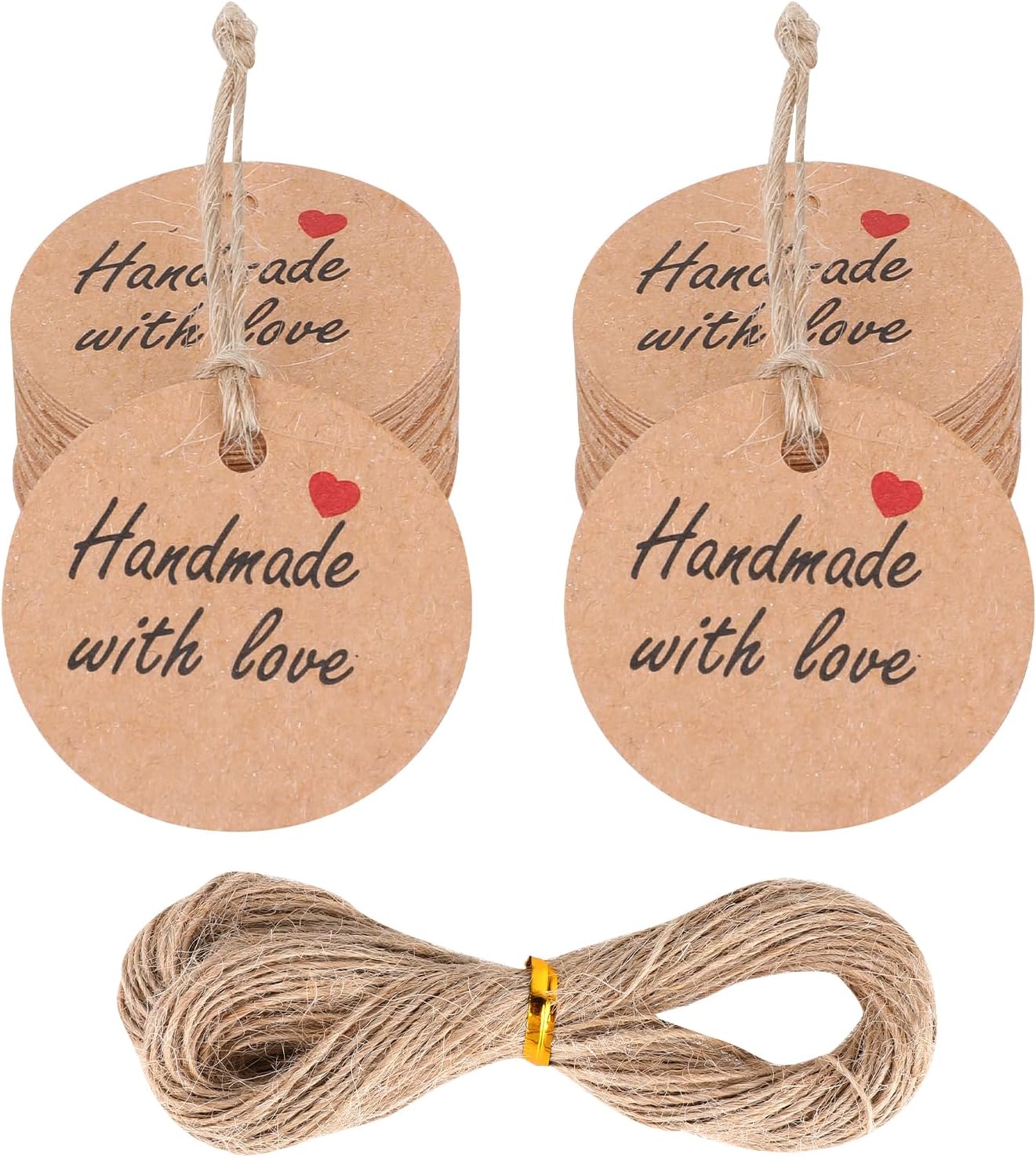 100pcs Handmade Kraft Paper Hanging Tags with String - 1.2” Round Brown Gift Labels - 66ft String - Personalized Tags for Crafts, Candle Tins, Wedding, Birthday Party Favors