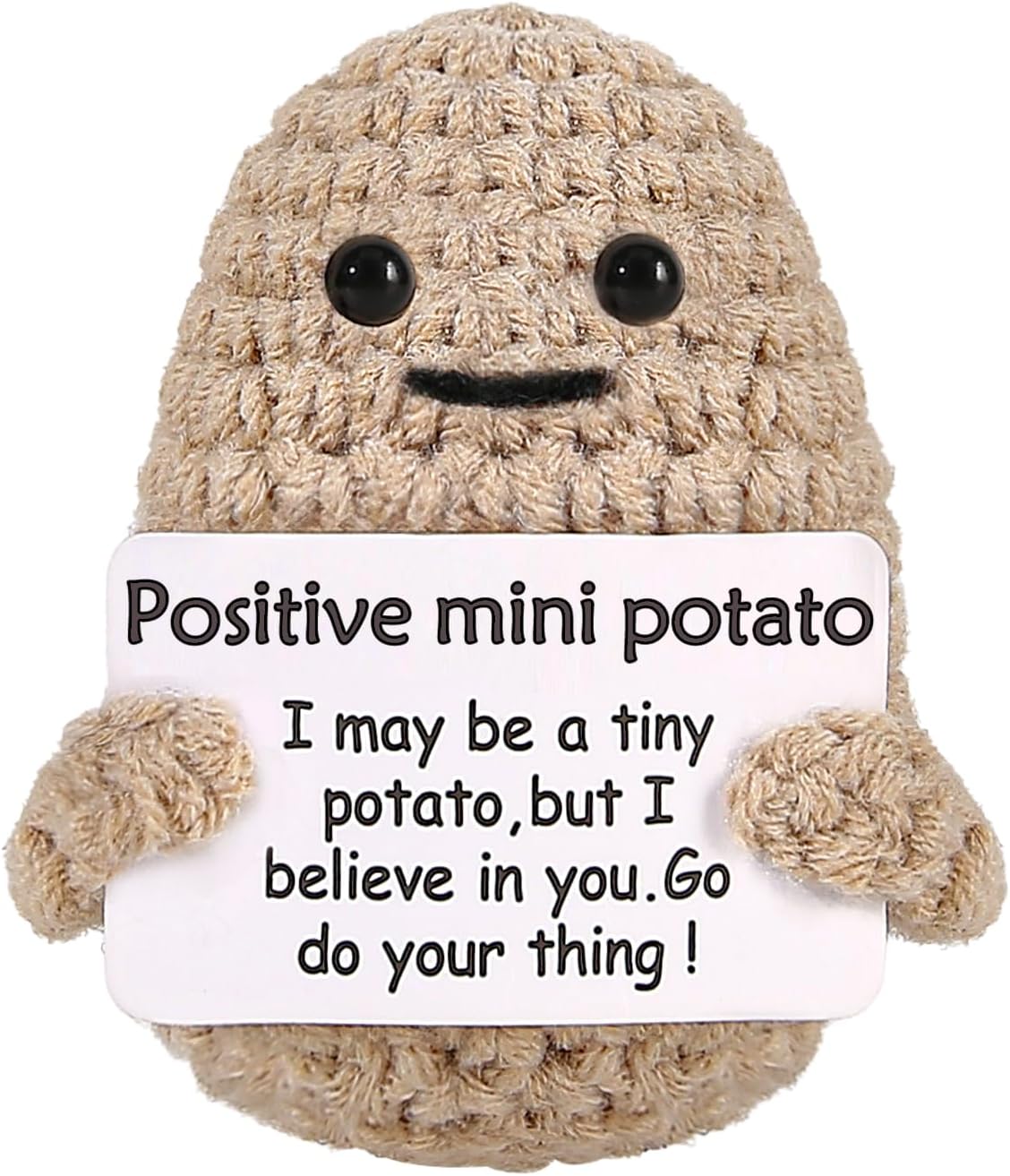 Mini Positive Funny Potato, 3 inch Knitted Doll with Card for Cheer Up Gifts and Party Decorations, Cute Crochet Doll for Women Men Mom Dad Friend Birthday Gifts (Potato)