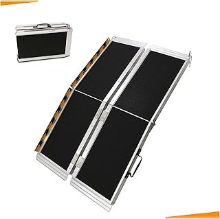 Portable Wheelchair Ramp 4FT, 48" L x 29" W Non-Skid Aluminum Foldable Handicap Ramps for Steps, 800lbs Capacity Threshold Ramps, Lightweight with Handle, for Home,Stairs,Doorways,Curbs (4FT)
