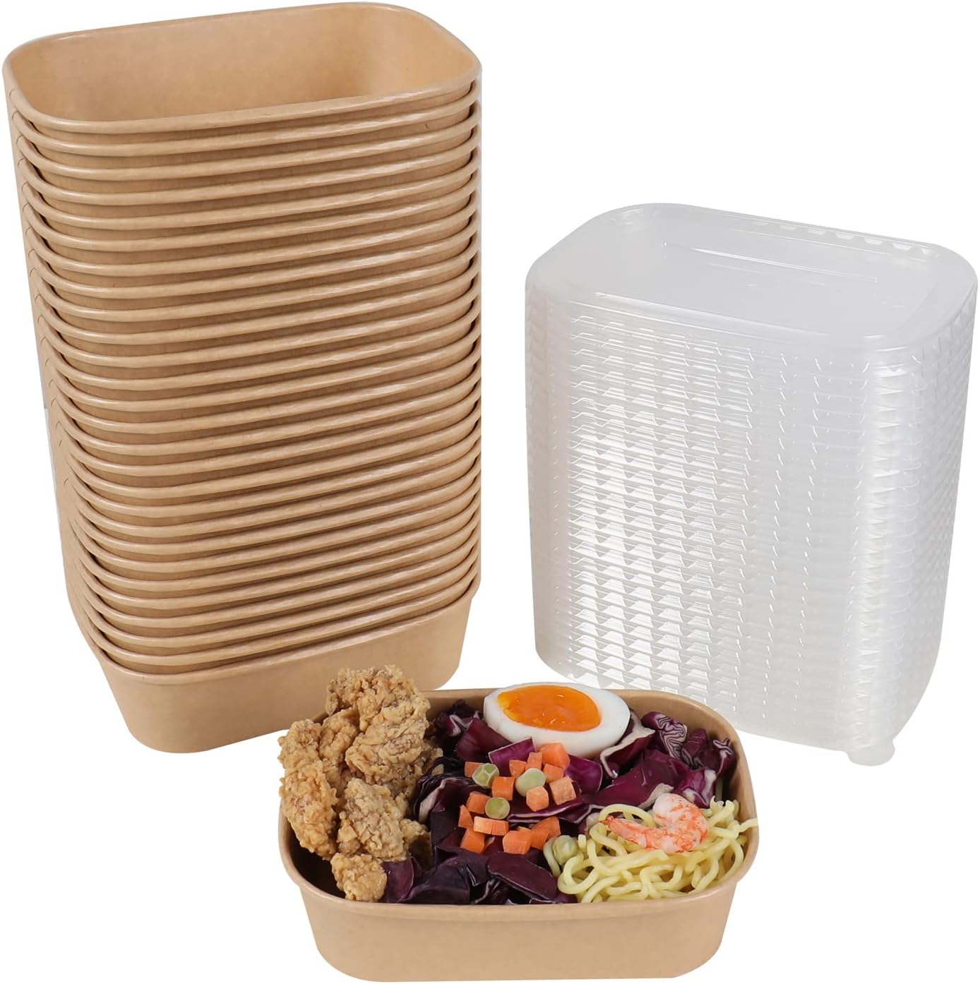 17 oz Disposable Kraft paper bowls with lids, Rectangle Food containers Soup Bowls Party Supplies Treat Bowls 50 Pack